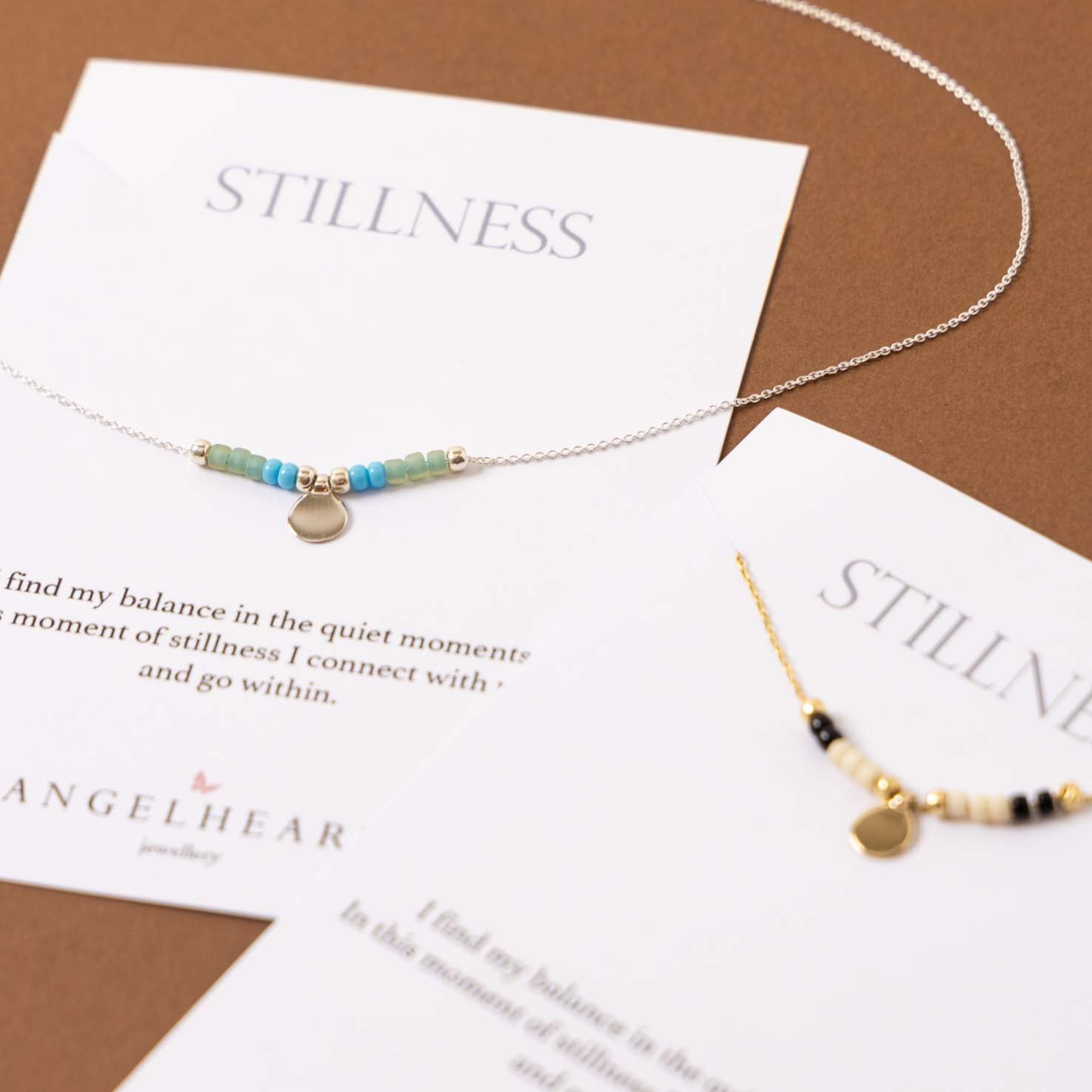 "Stillness" Beaded Charm Necklace (Sterling Silver / Gold-Plated)