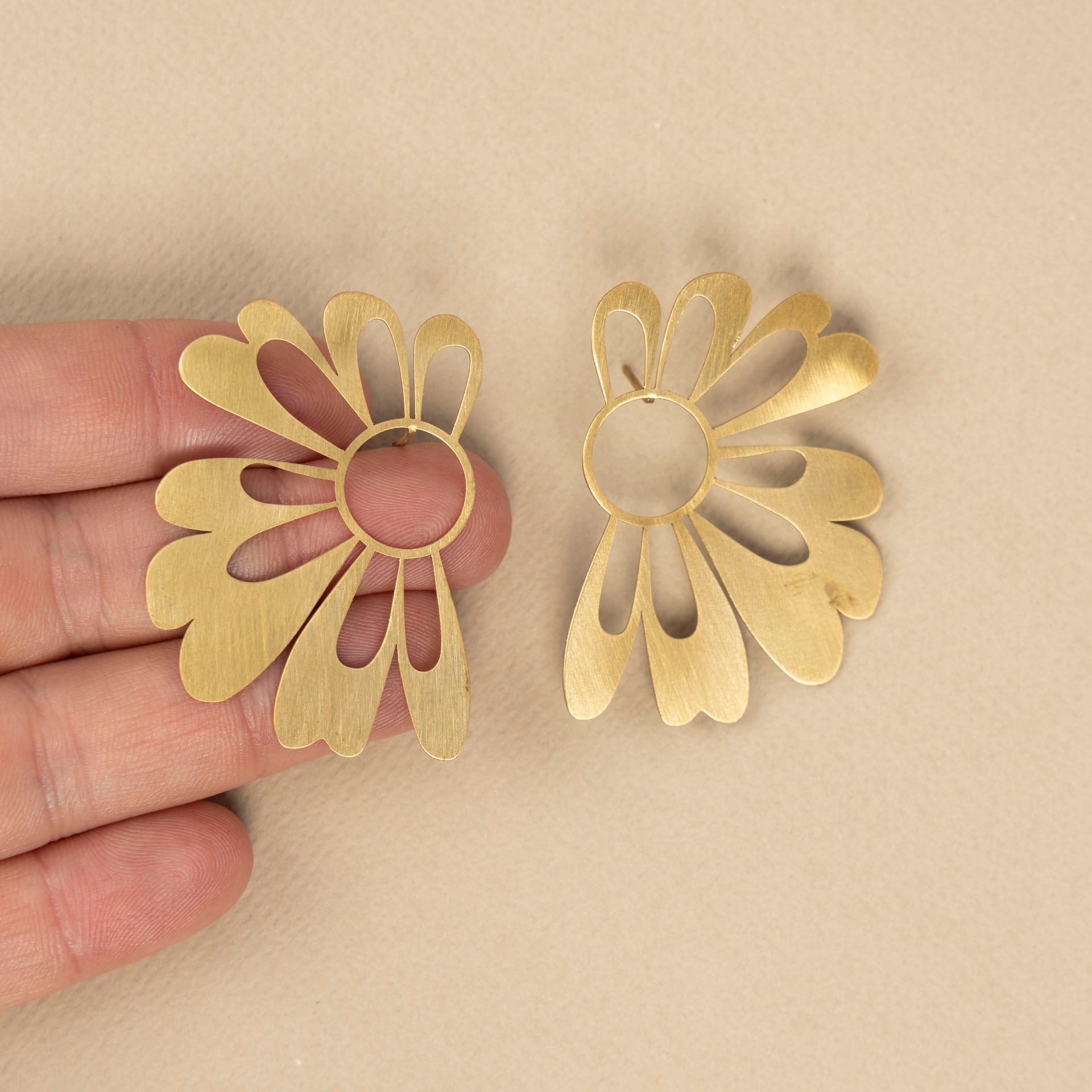 Dahlia Half Flower Stud Earrings (brass or stainless steel)