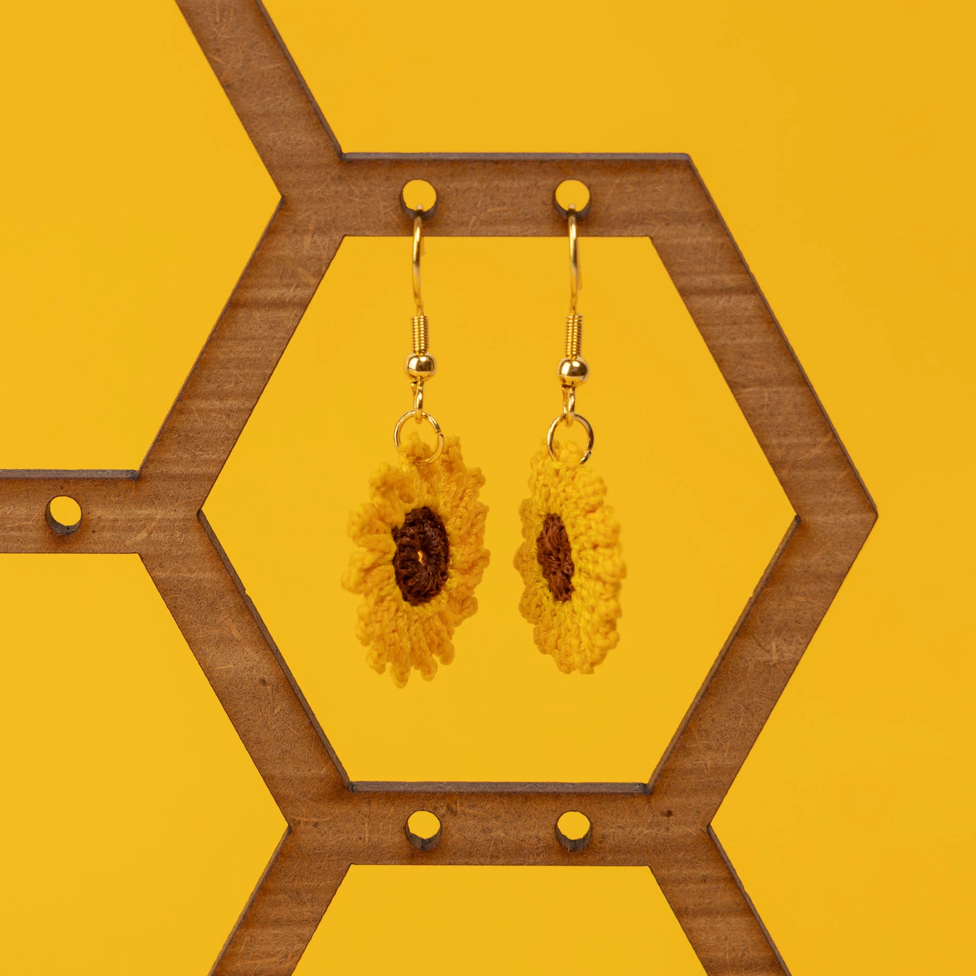 Micro Crochet Sunflower Earrings (single or double drop)