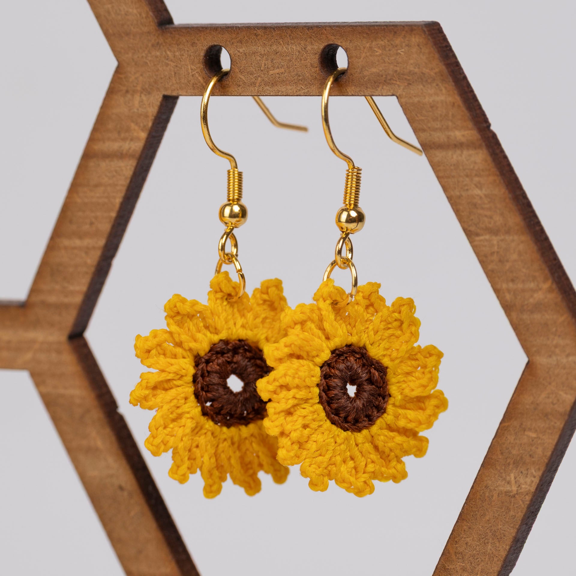 Micro Crochet Sunflower Earrings (single or double drop)