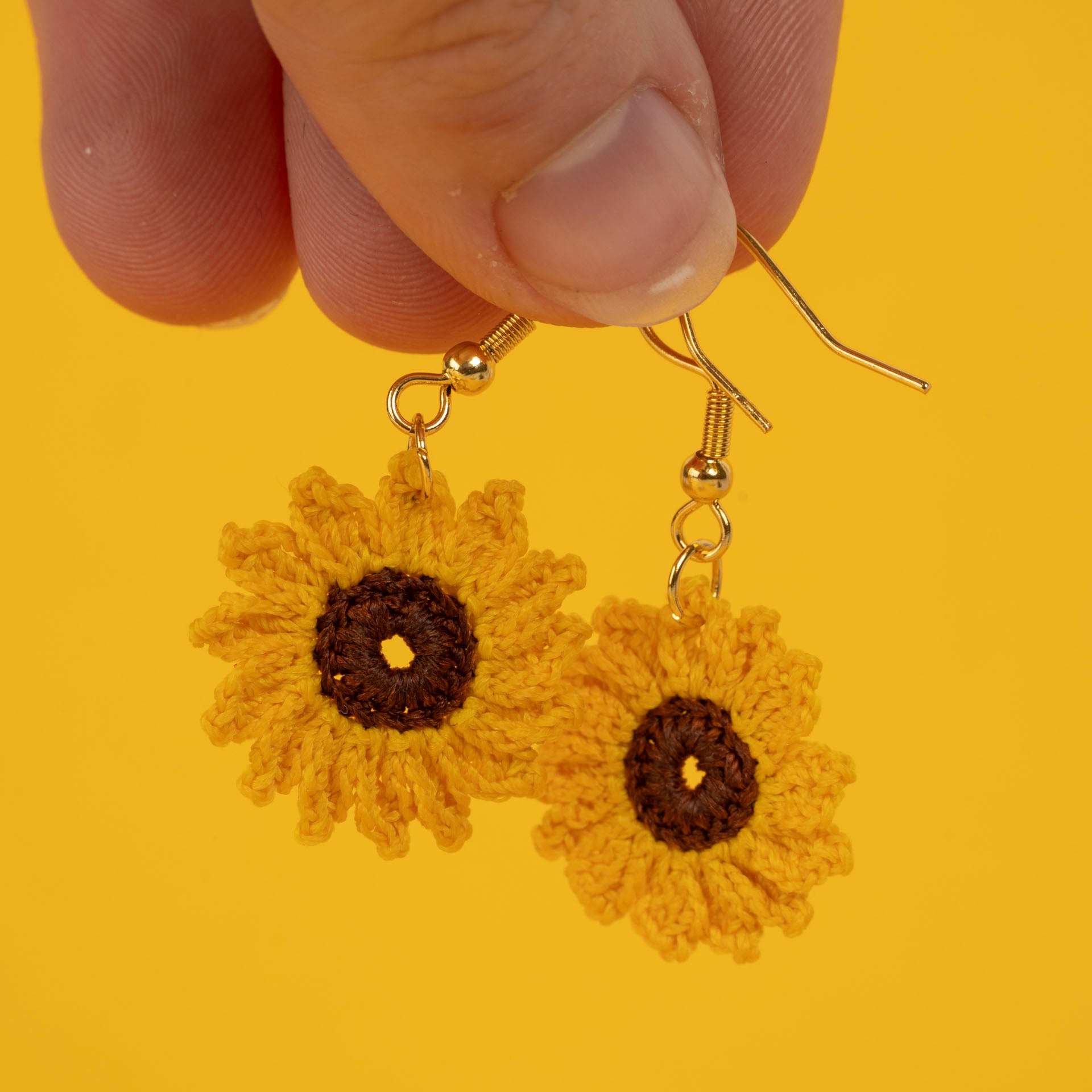 Micro Crochet Sunflower Earrings (single or double drop)