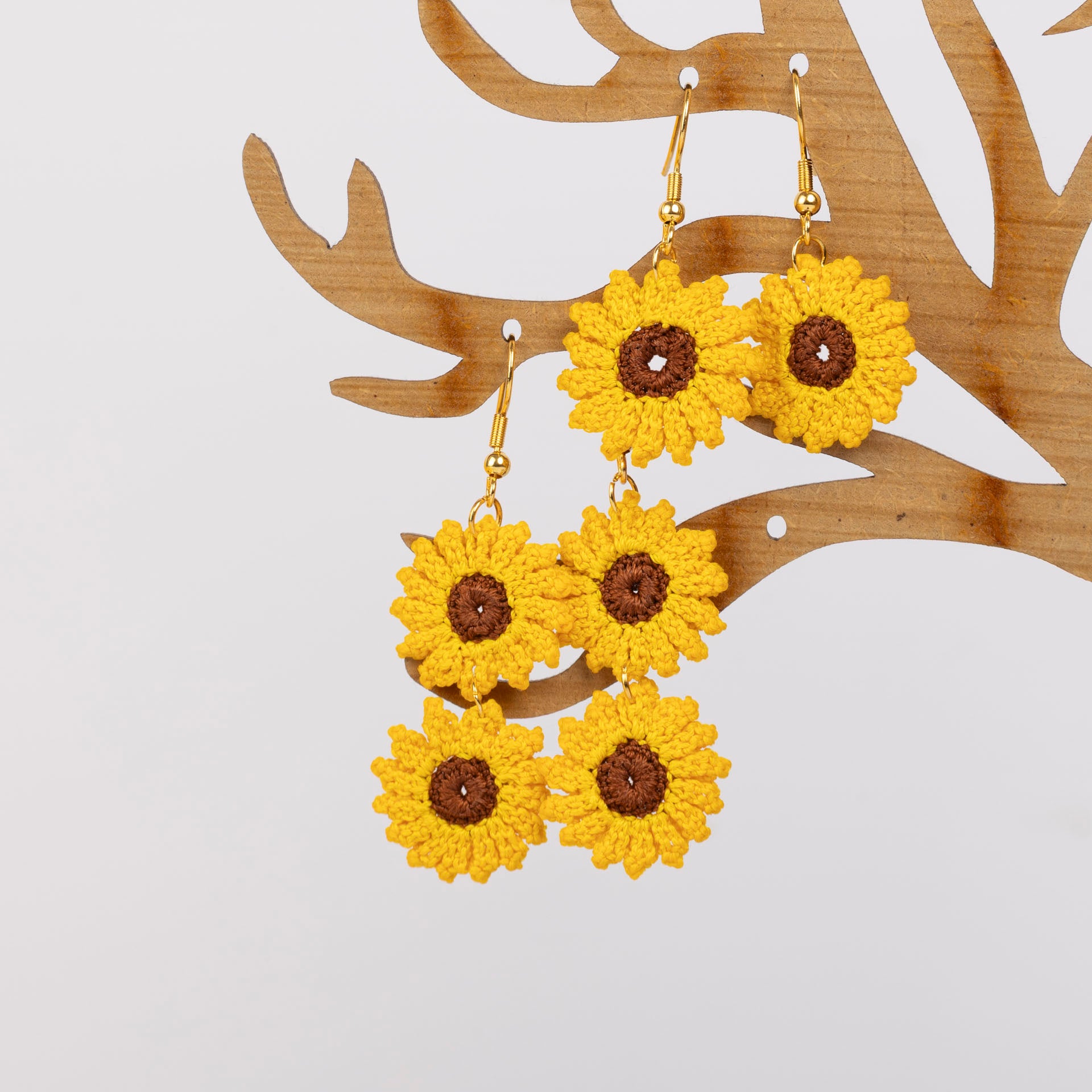 Micro Crochet Sunflower Earrings (single or double drop)