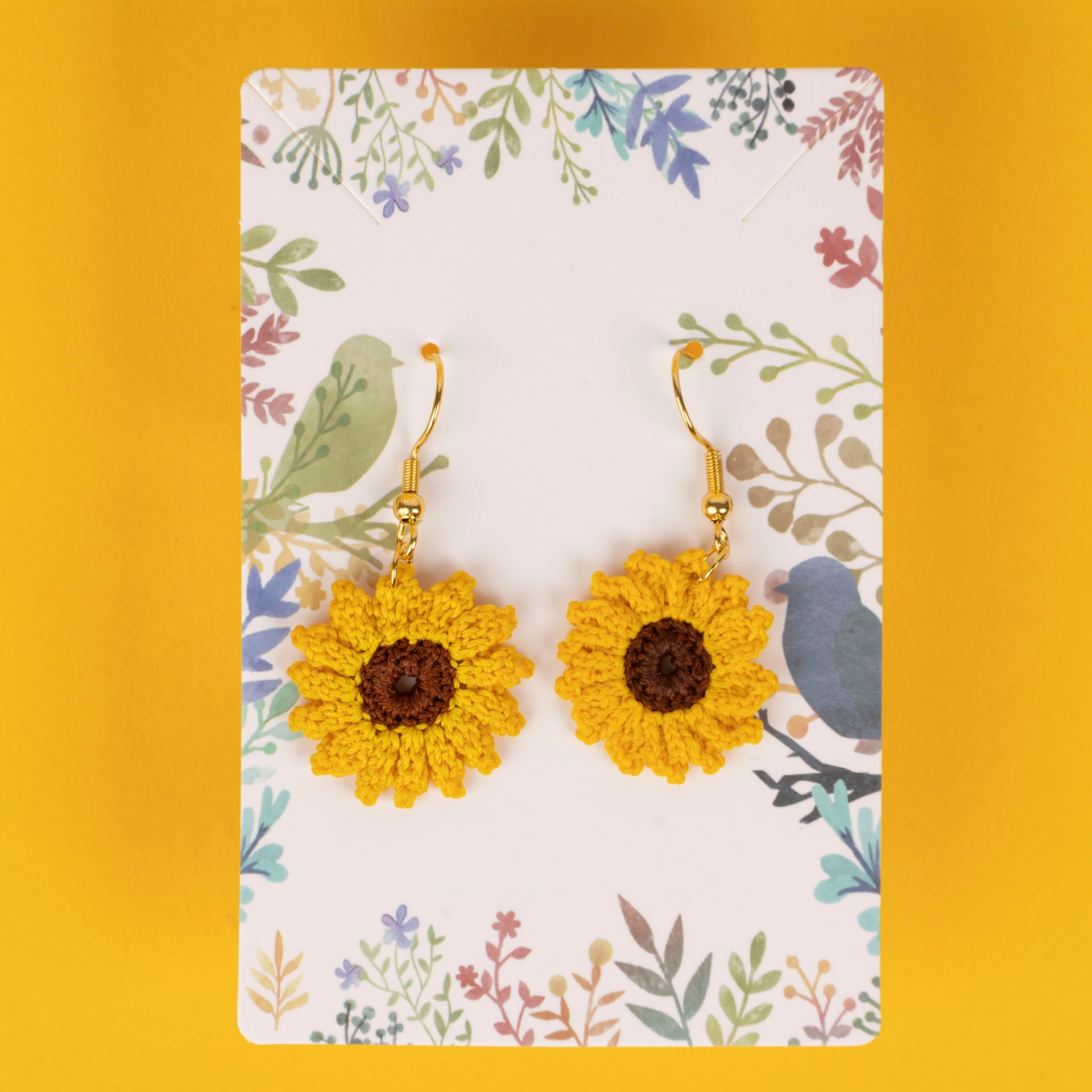 Micro Crochet Sunflower Earrings (single or double drop)