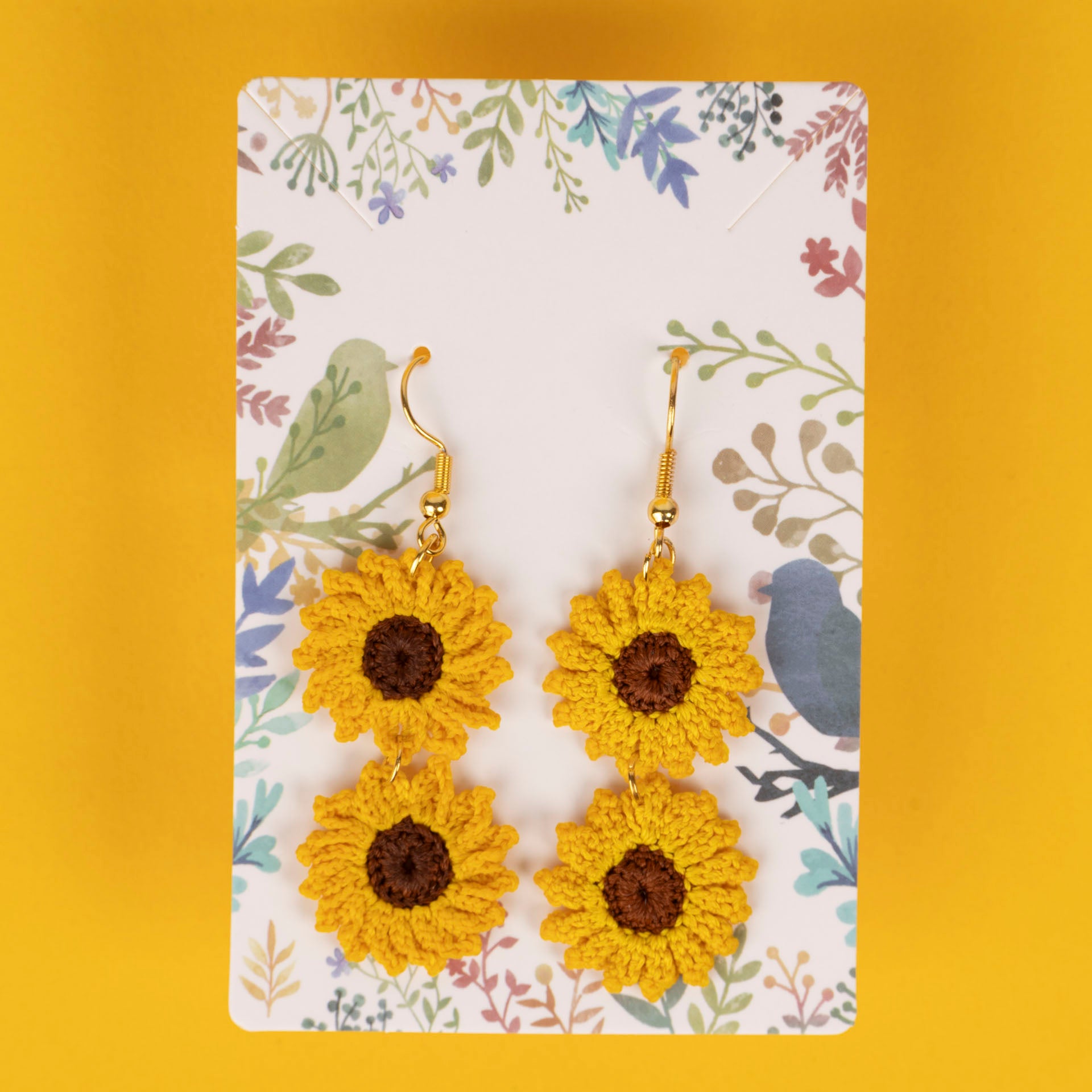 Micro Crochet Sunflower Earrings (single or double drop)