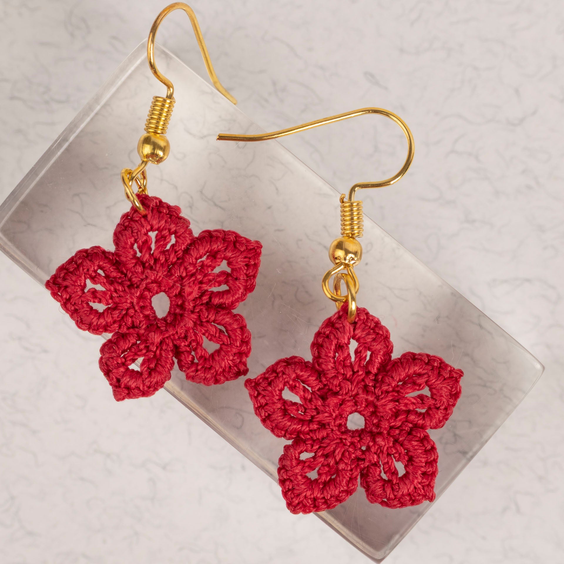 Micro Crochet Flower Dangle Earrings (assorted colours)