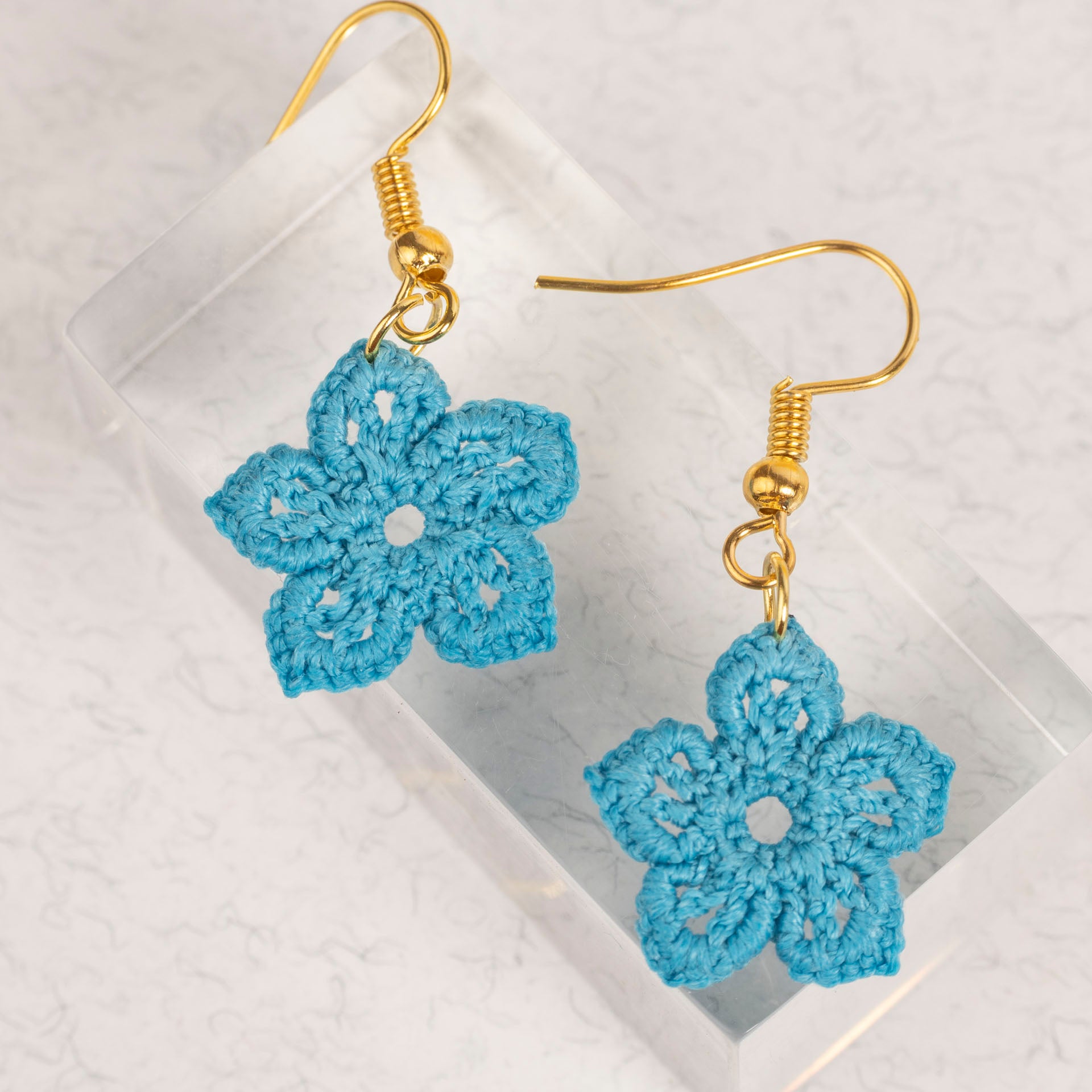 Micro Crochet Flower Dangle Earrings (assorted colours)