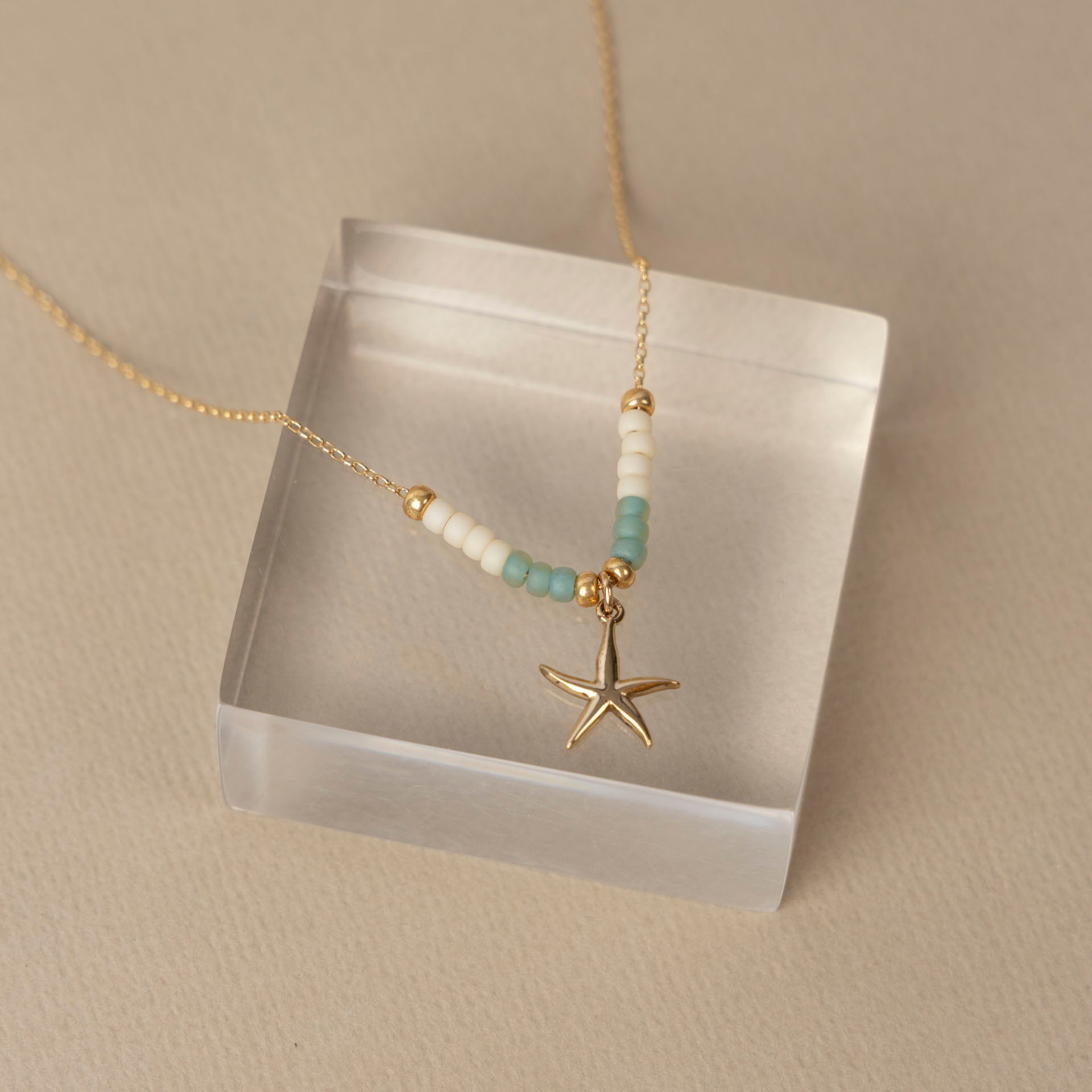 Beaded Starfish Charm Necklace (Gold-Dipped)