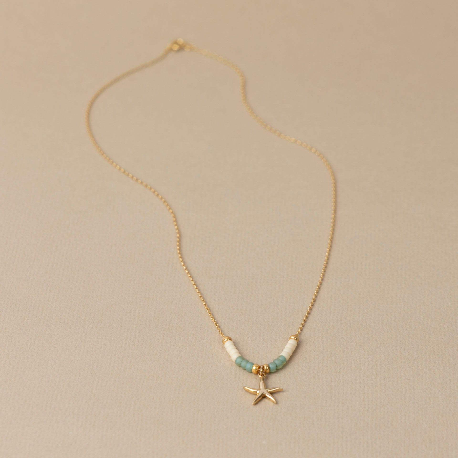 Beaded Starfish Charm Necklace (Gold-Dipped)