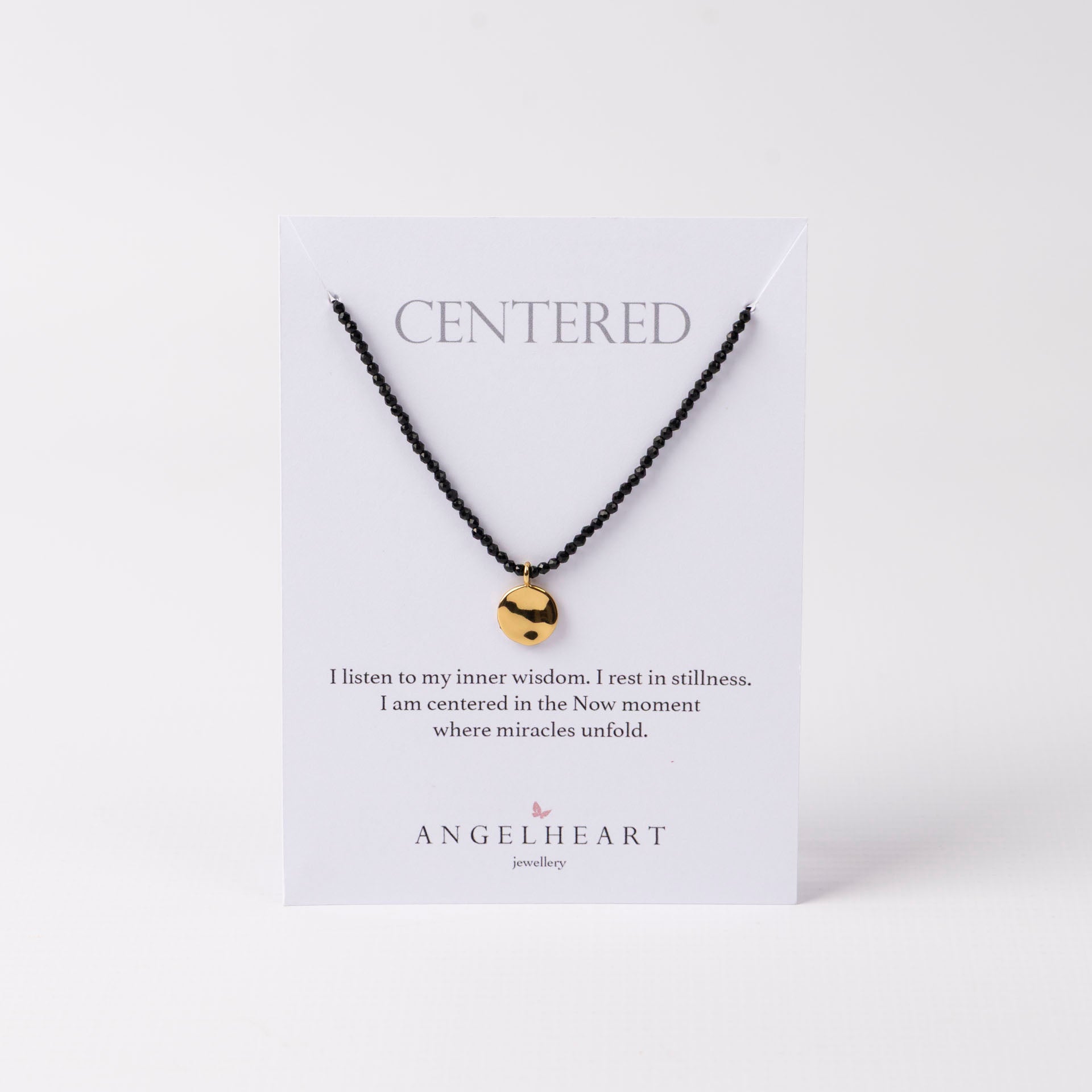 "Centred" Hammered Gold Disc Pendant with Back Spinel Chain