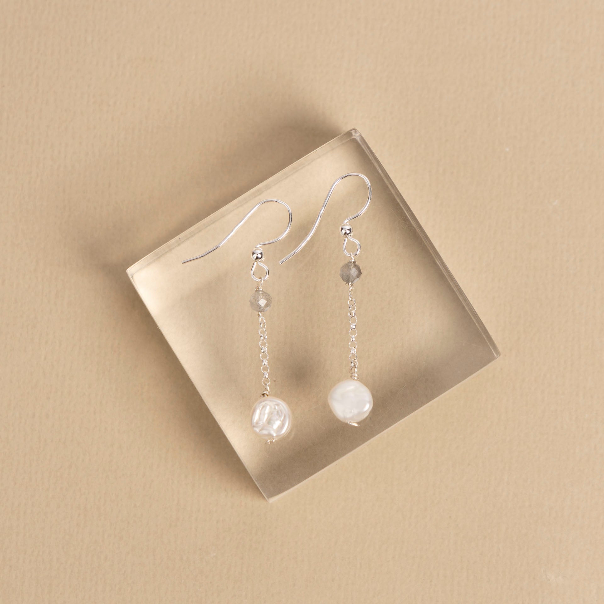 Keshi Pearl and Labradorite Dangle Earrings