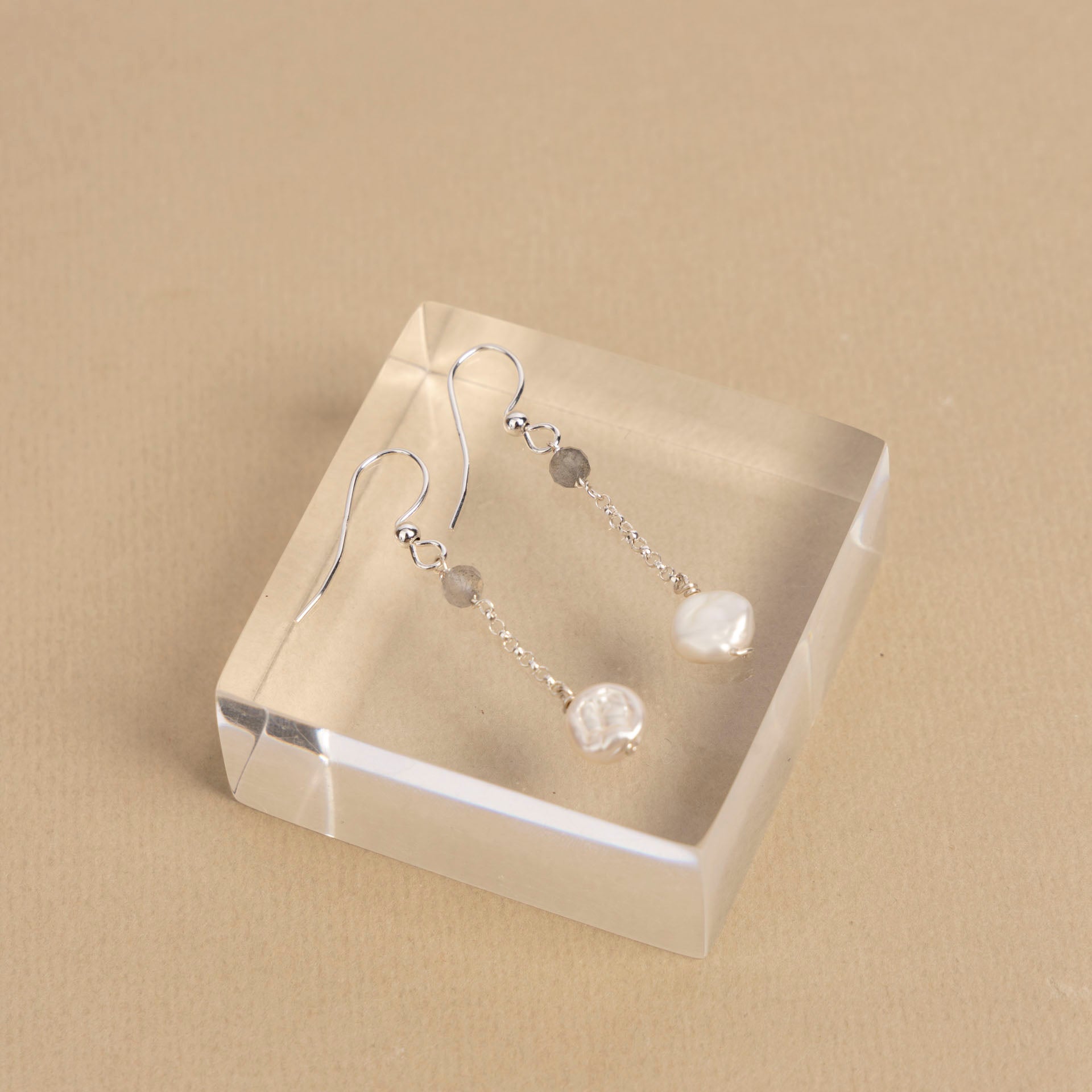 Keshi Pearl and Labradorite Dangle Earrings