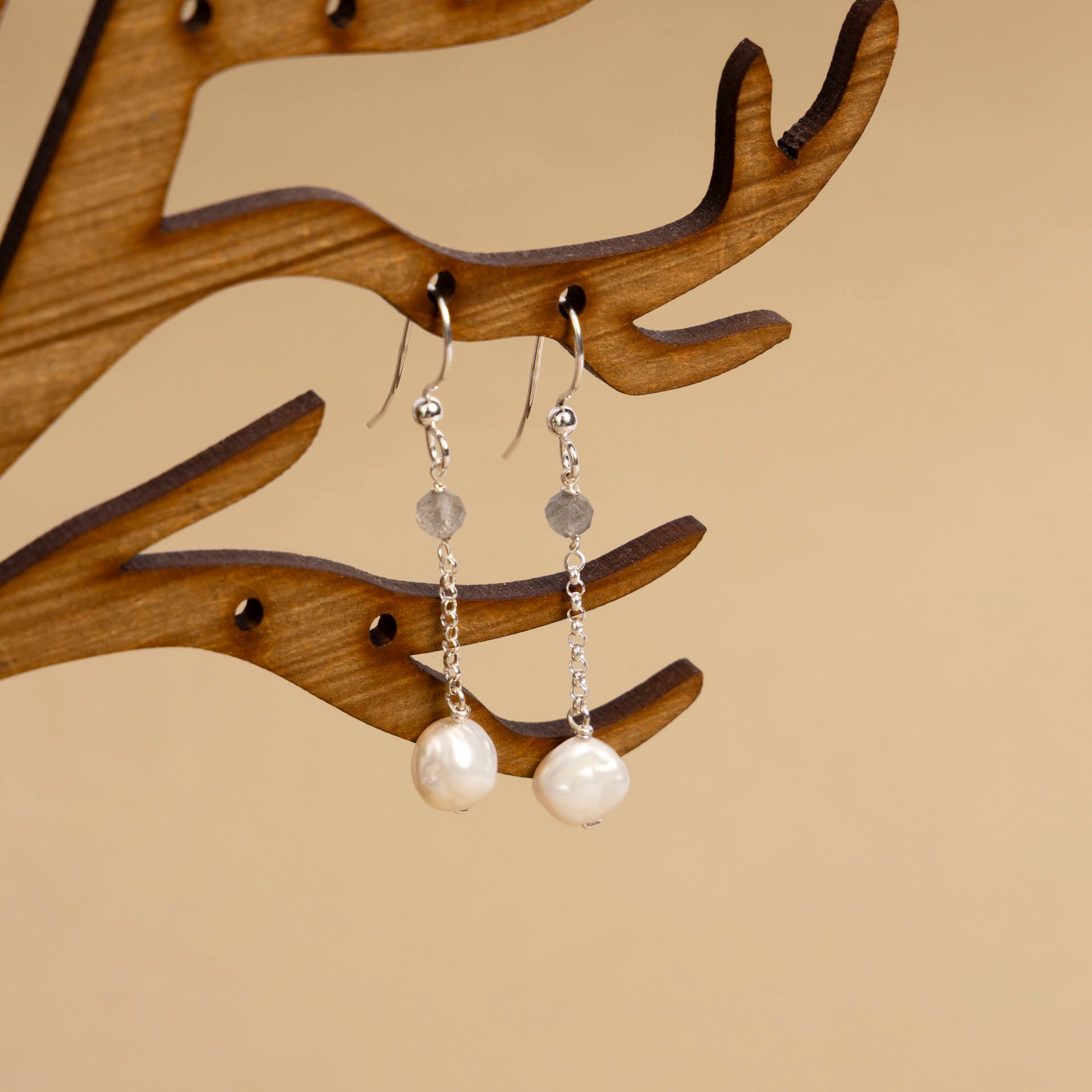 Keshi Pearl and Labradorite Dangle Earrings