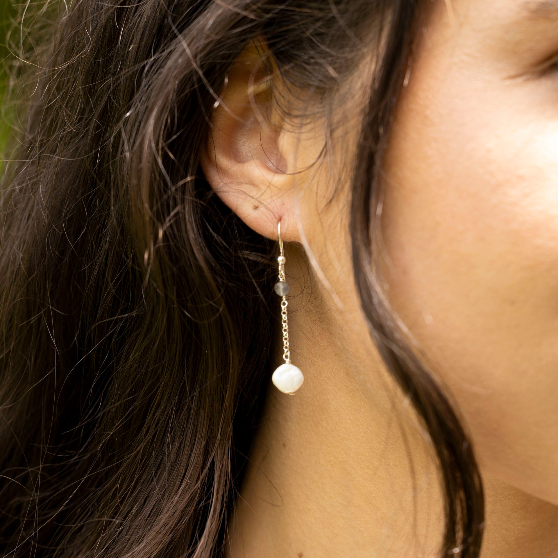 Keshi Pearl and Labradorite Dangle Earrings