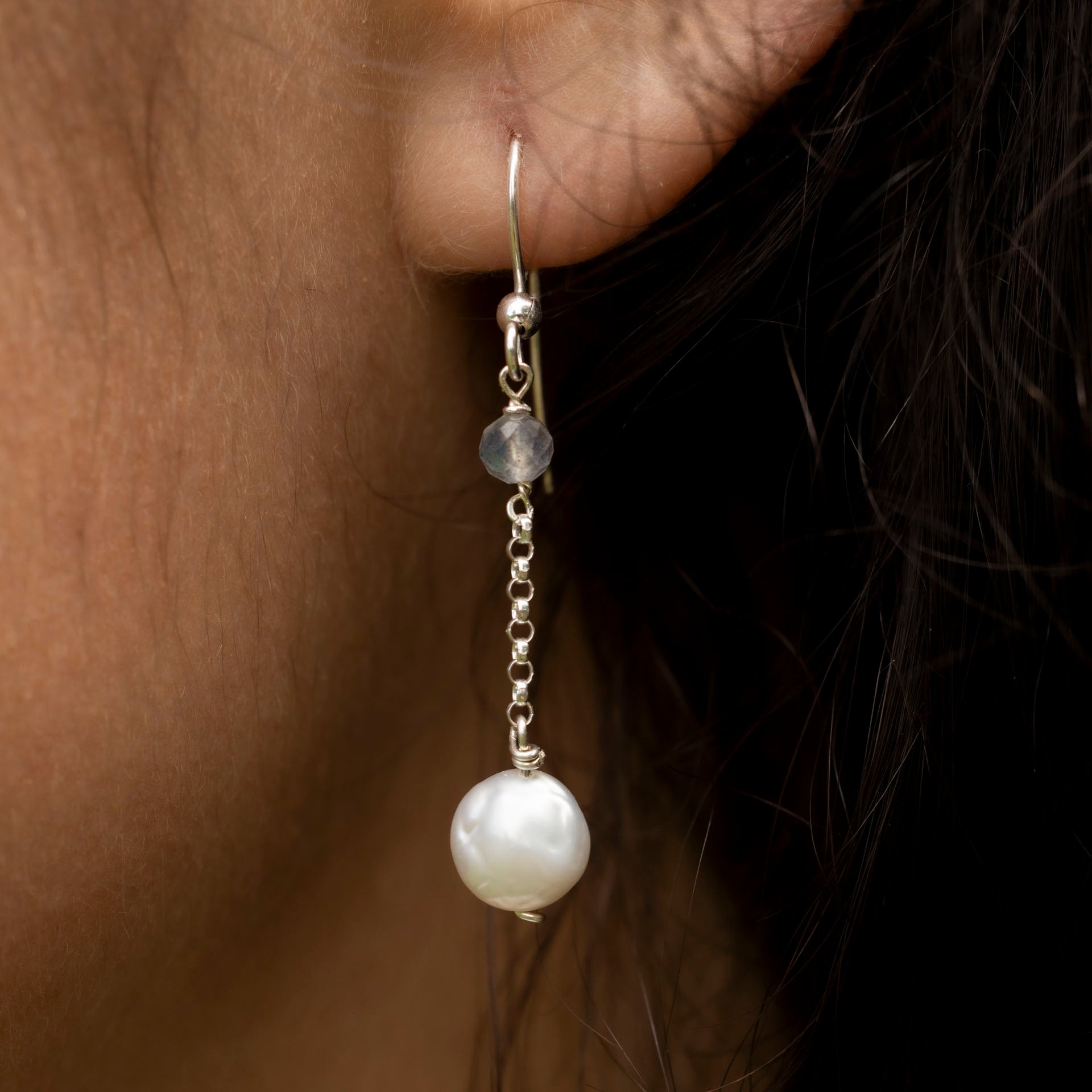 Keshi Pearl and Labradorite Dangle Earrings