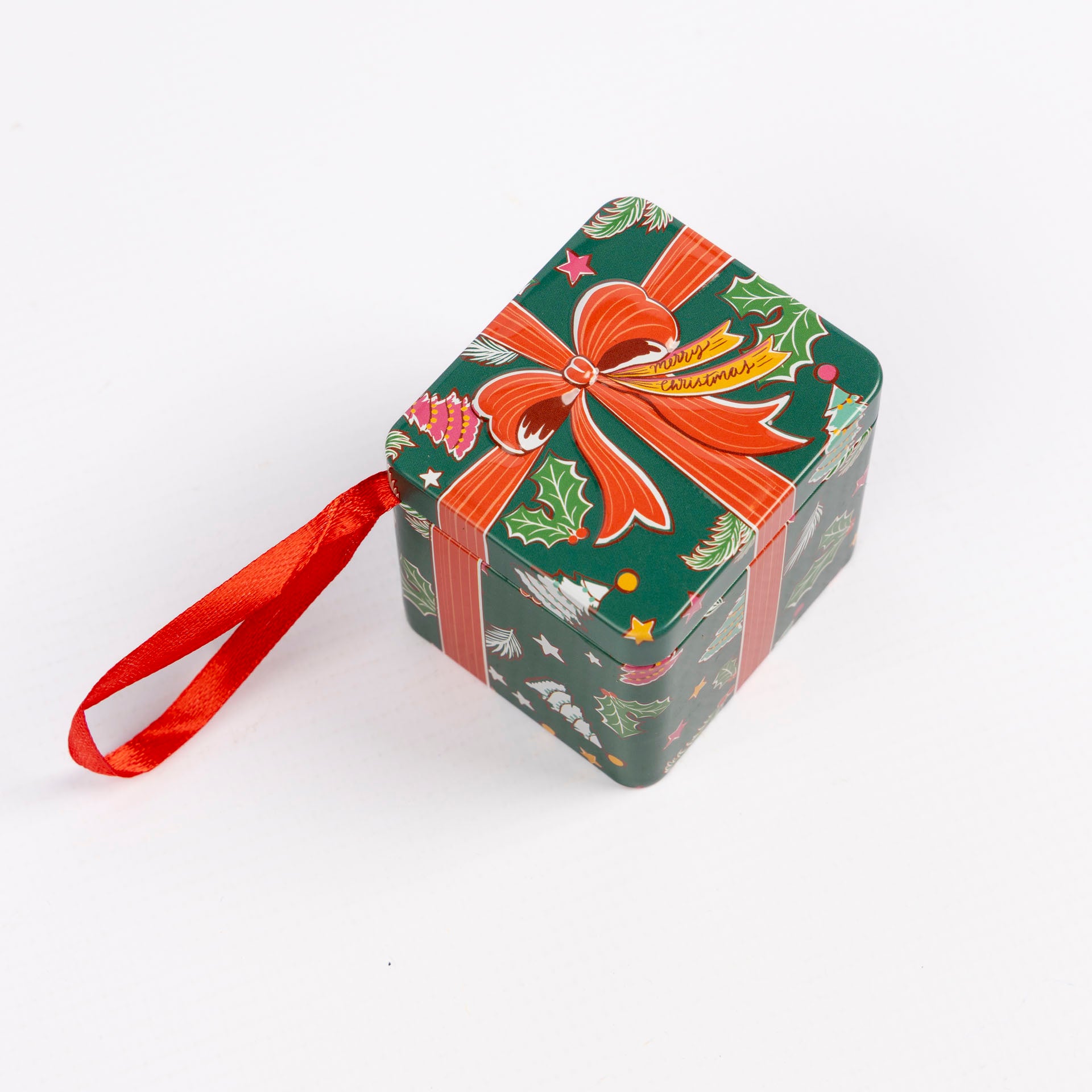 Hanging Christmas Storage Tins with Ribbon Loop (assorted)