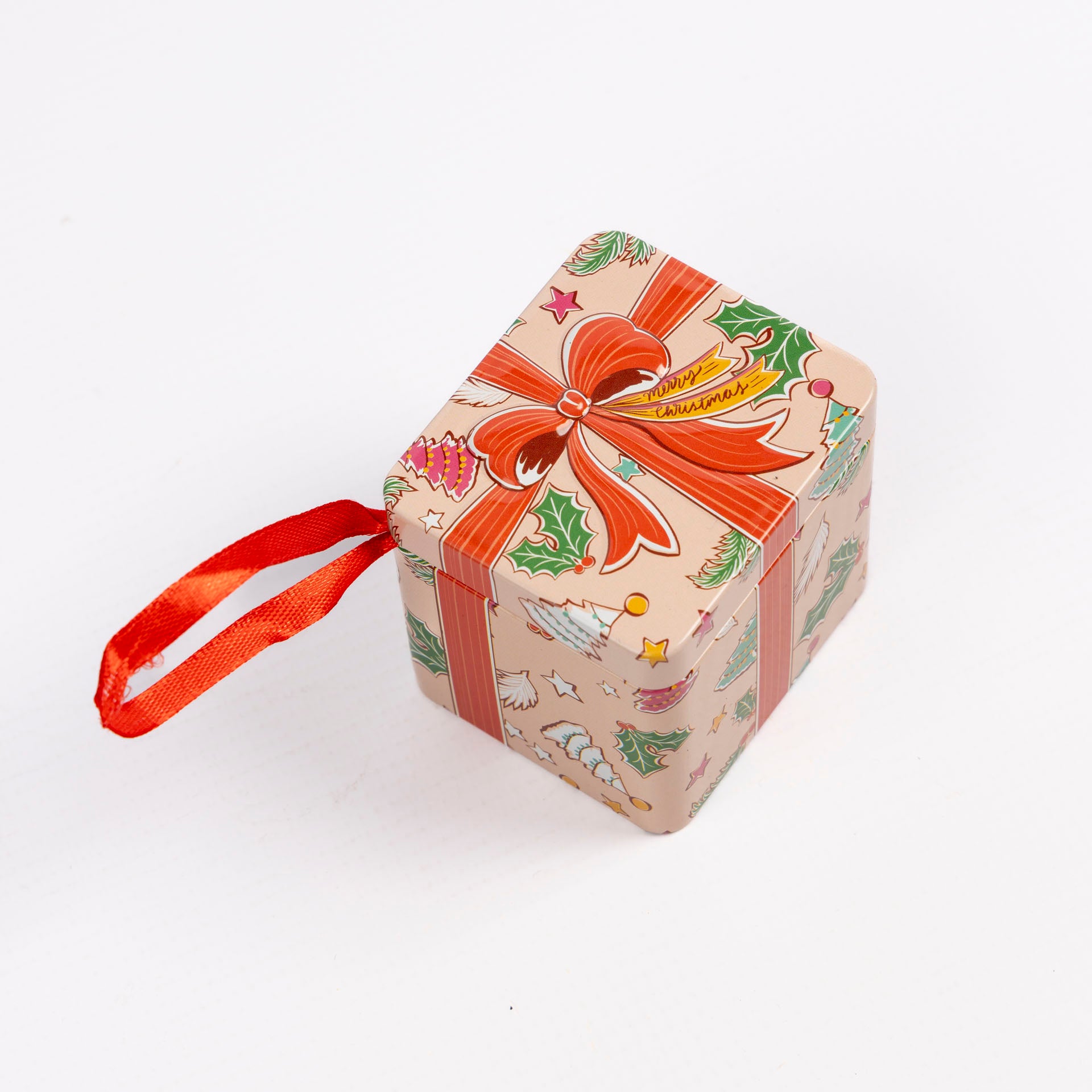 Hanging Christmas Storage Tins with Ribbon Loop (assorted)