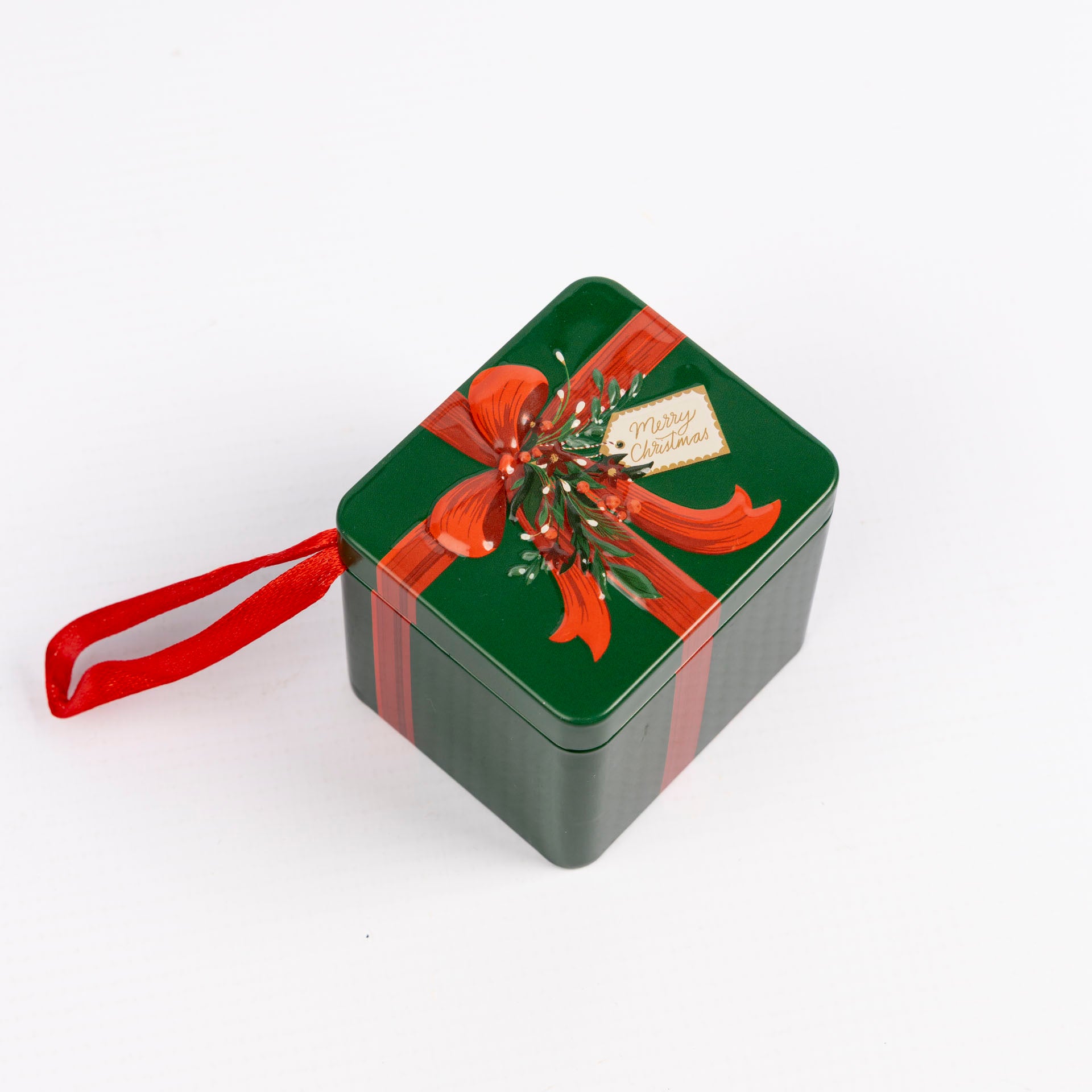 Hanging Christmas Storage Tins with Ribbon Loop (assorted)