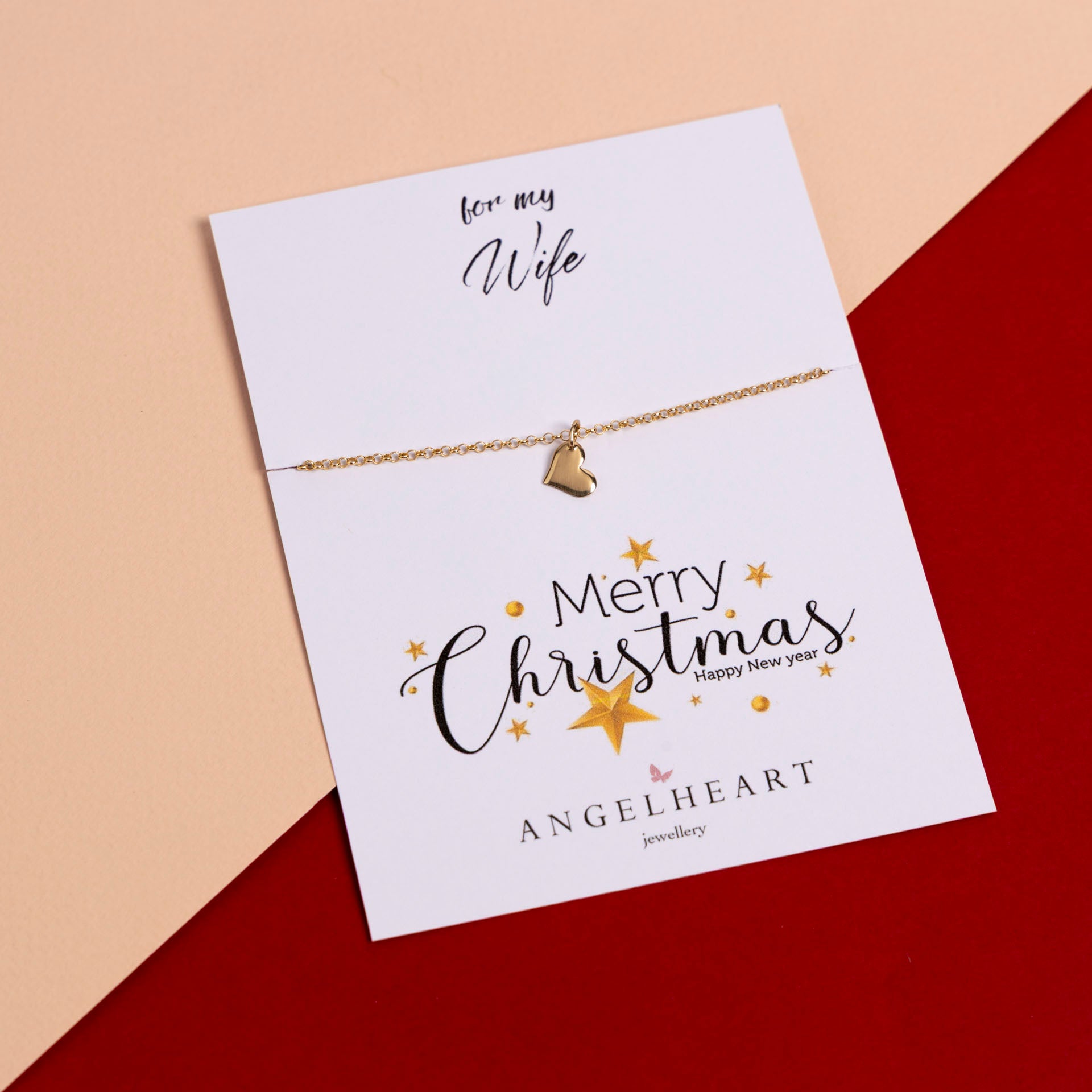 "For my Wife, Merry Christmas" Gold-Dipped Heart Pendant (necklace or bracelet)