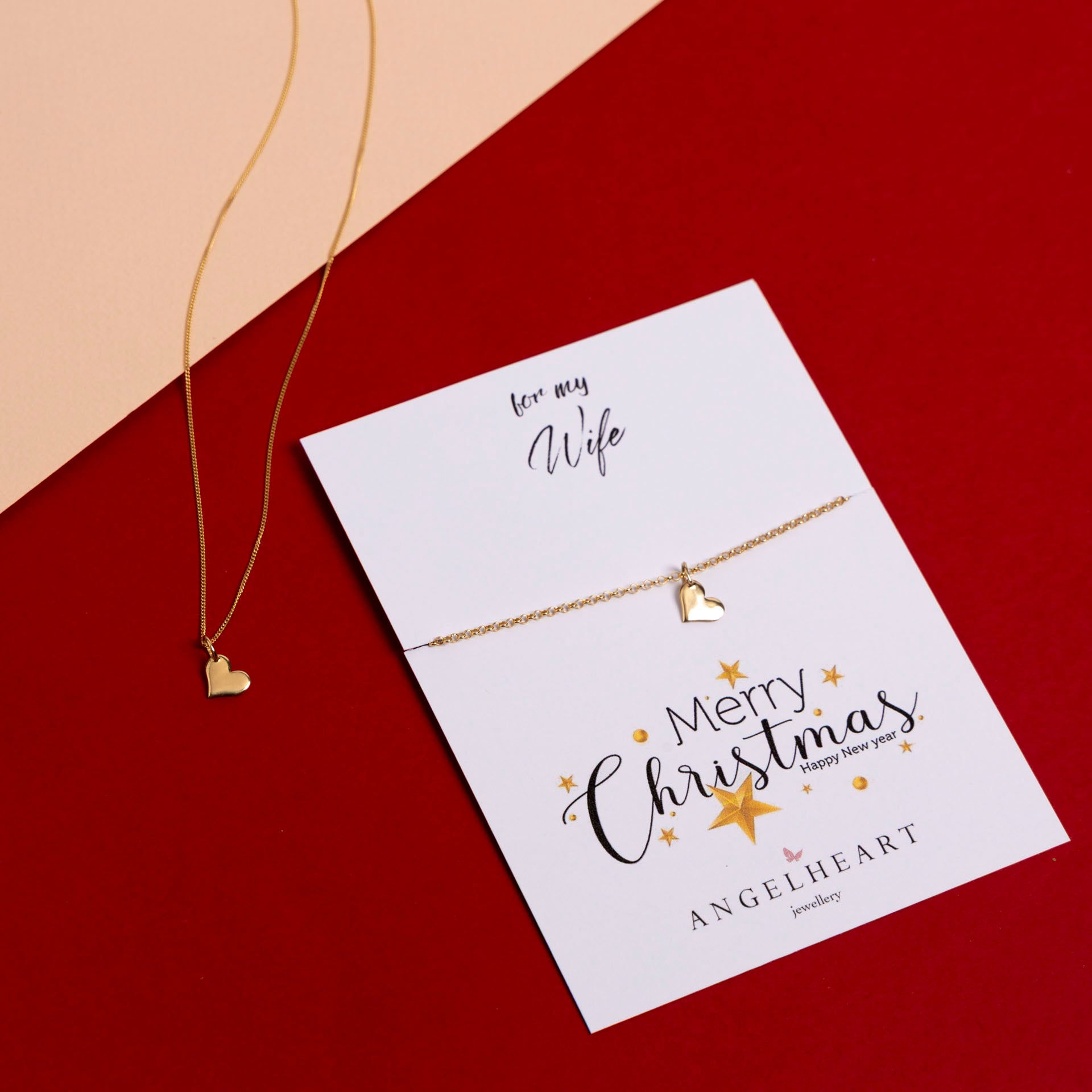 "For my Wife, Merry Christmas" Gold-Dipped Heart Pendant (necklace or bracelet)