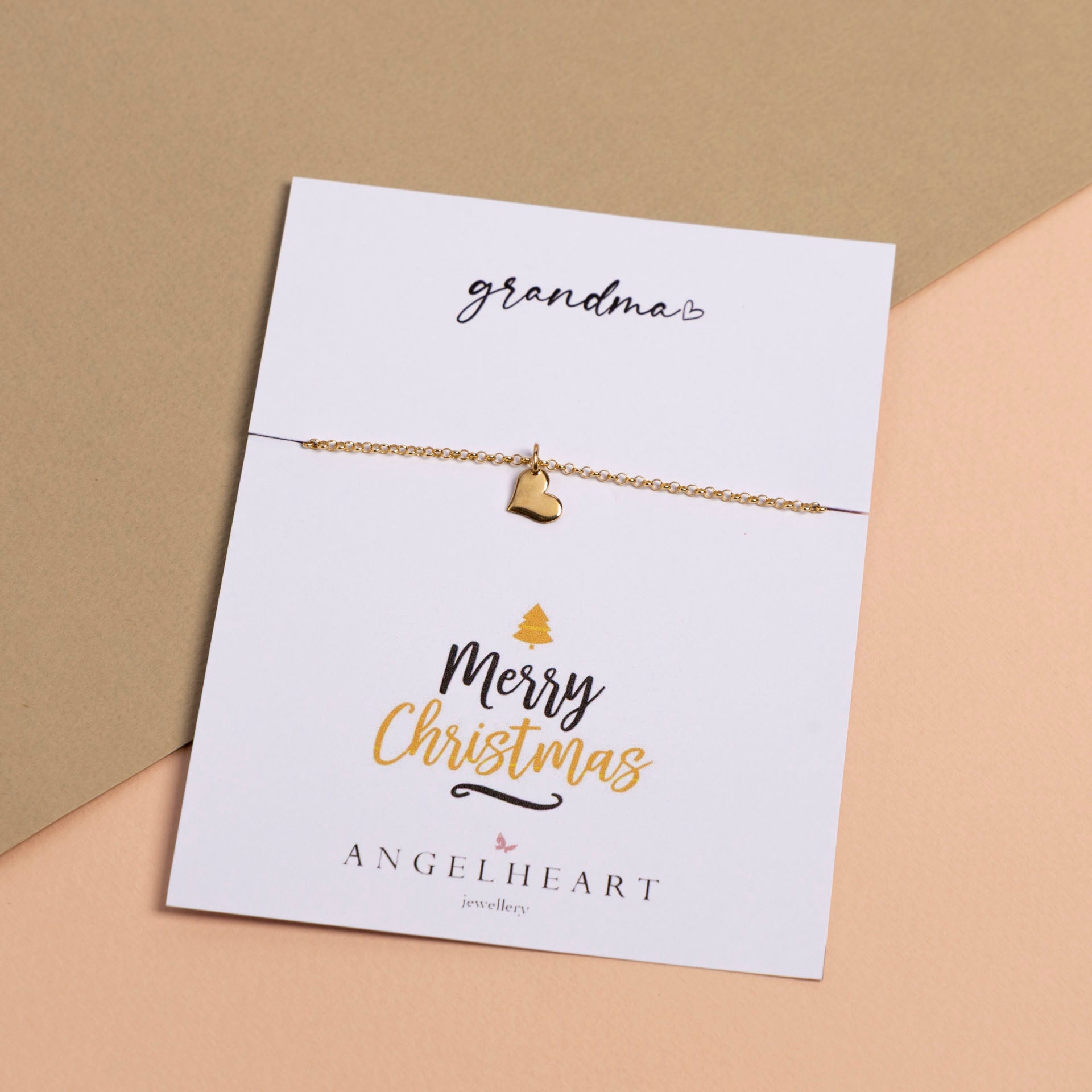 "Merry Christmas Grandma" Gold-Dipped Heart Pendant (necklace or bracelet)