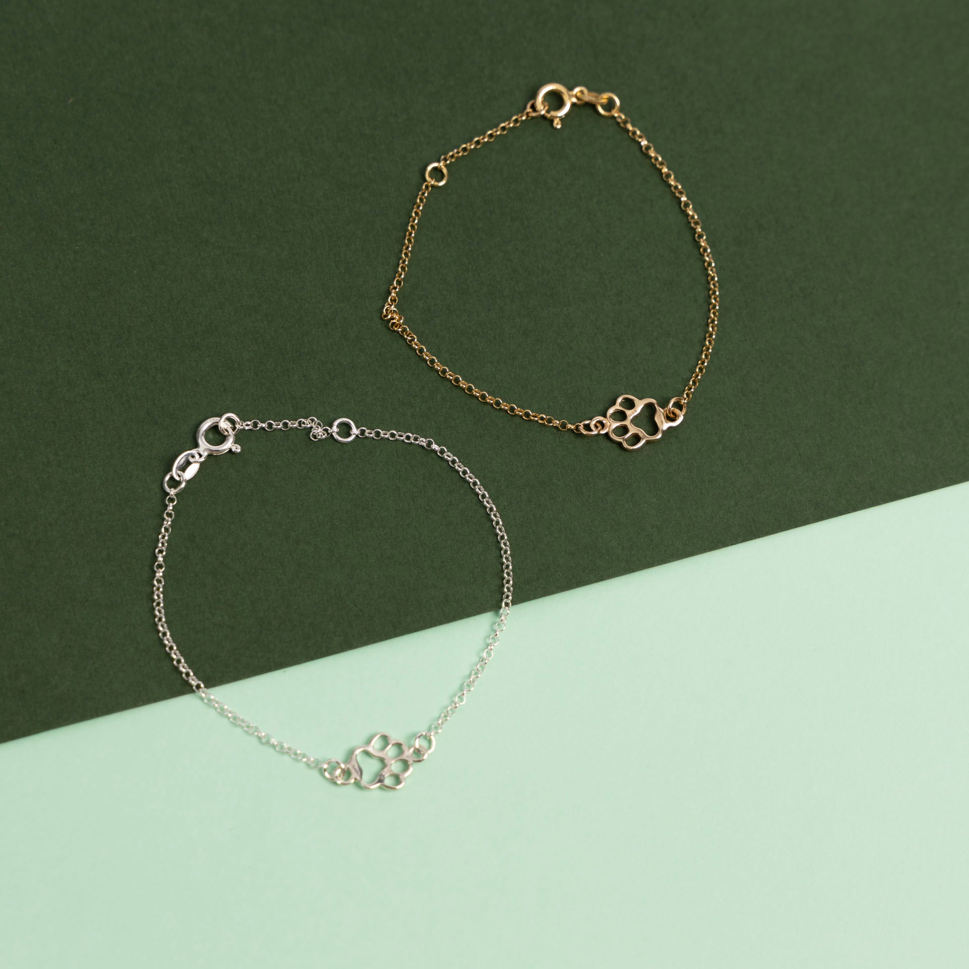 "Wishing you a Purrfect Christmas" Paw Print Bracelet (sterling silver or gold-dipped)