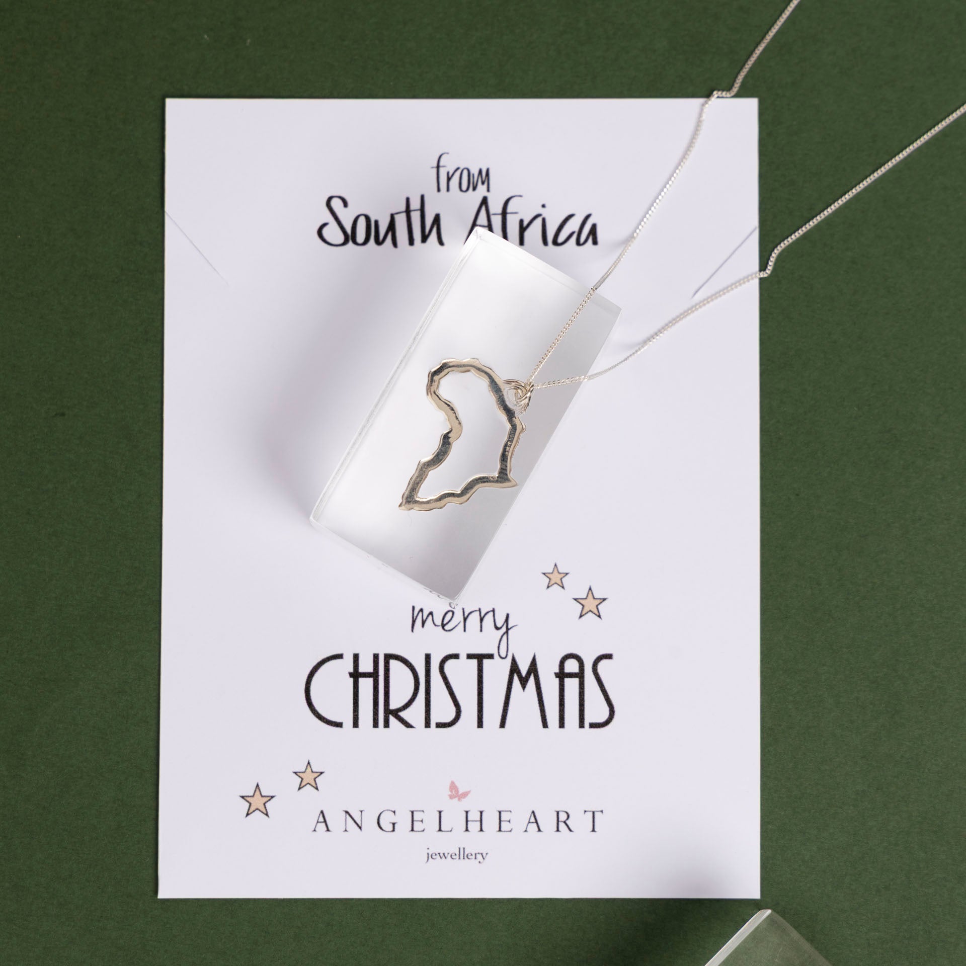 "Merry Christmas from South Africa" Necklace (sterling silver or gold-dipped)