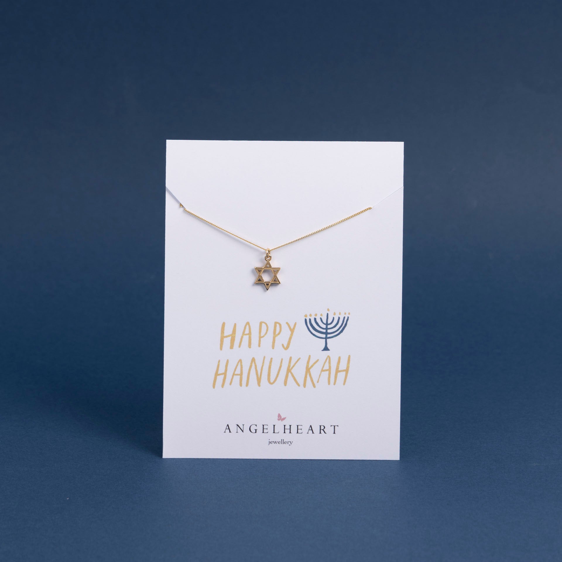 "Happy Hanukkah" Star of David Necklace (sterling silver or gold-dipped)