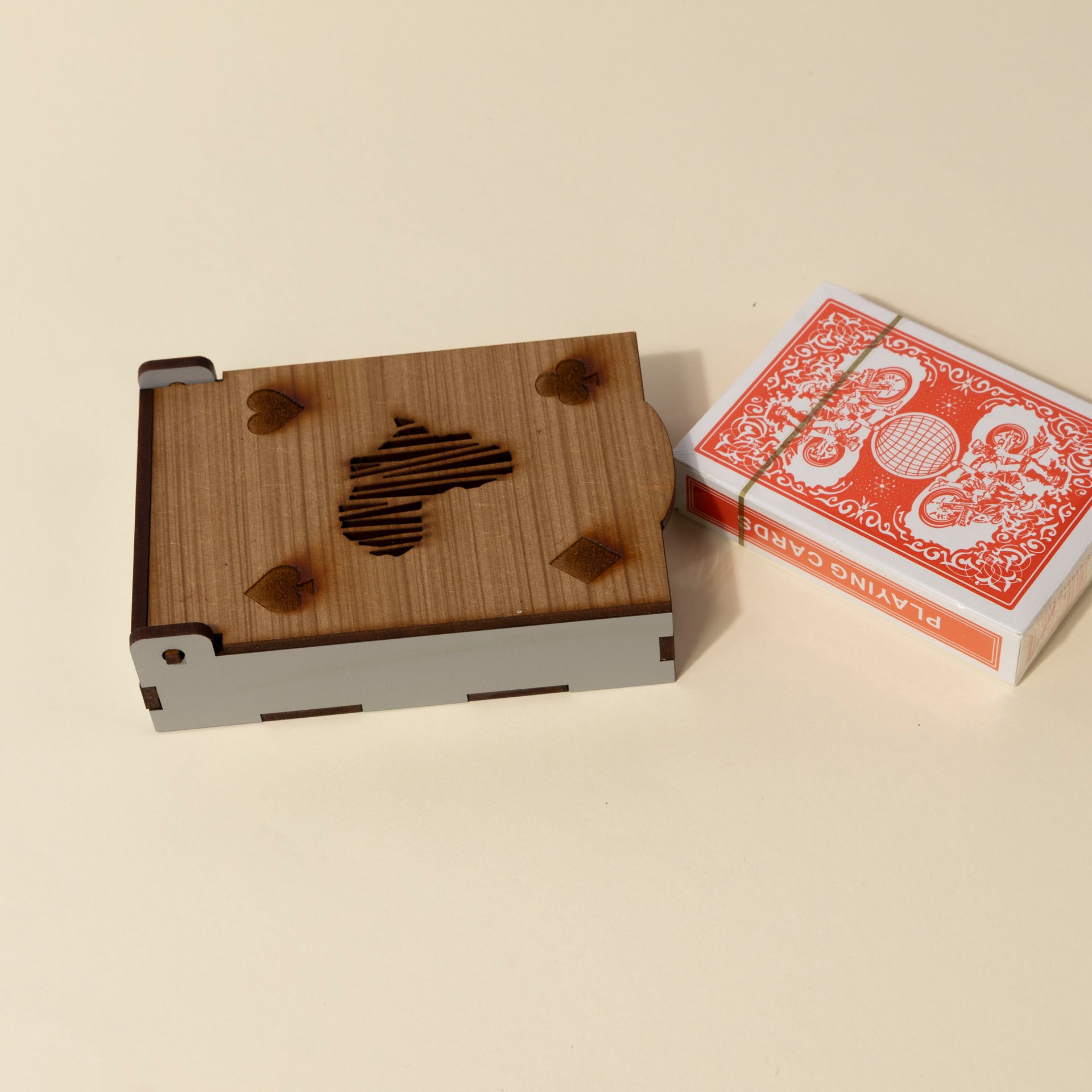 Deck of Cards in Wooden Box with Africa Cutout