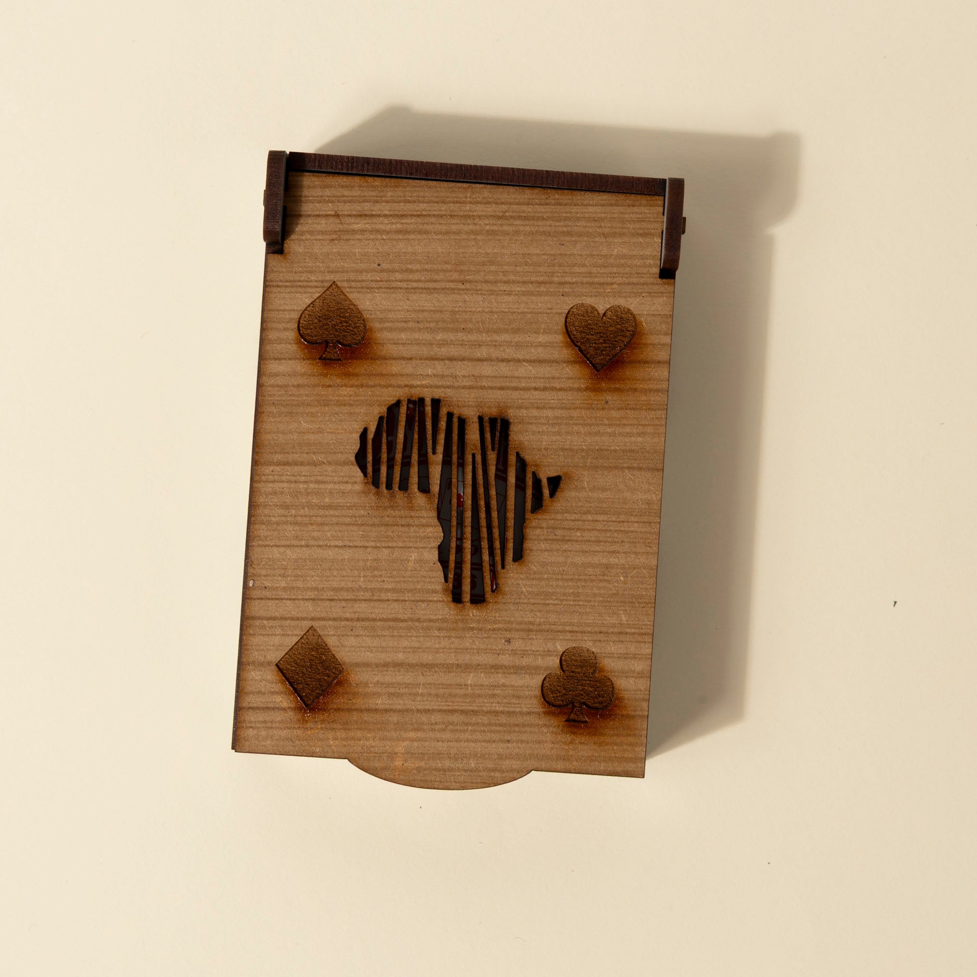 Deck of Cards in Wooden Box with Africa Cutout