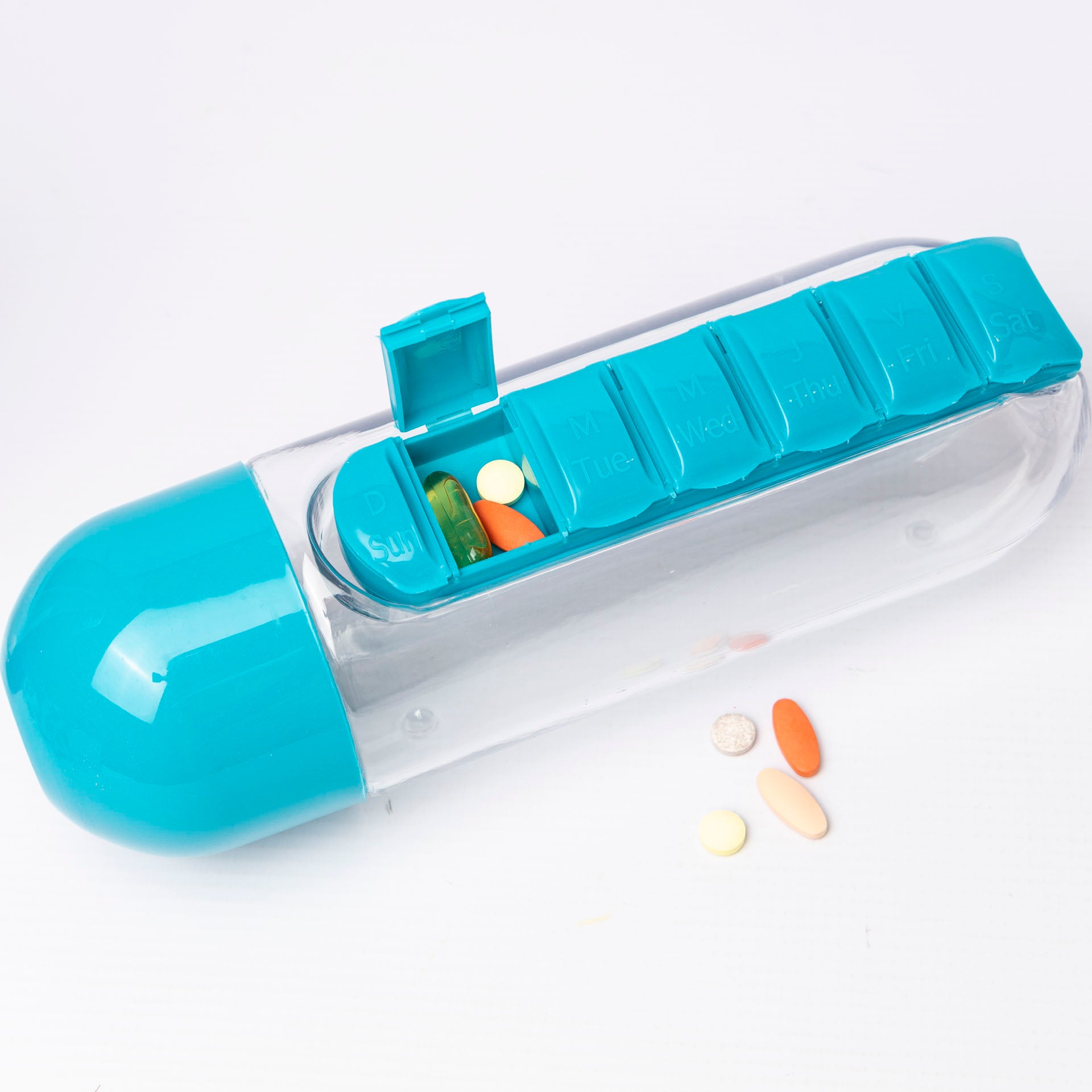 Water Bottle with Pill Storage Tray (assorted colours)