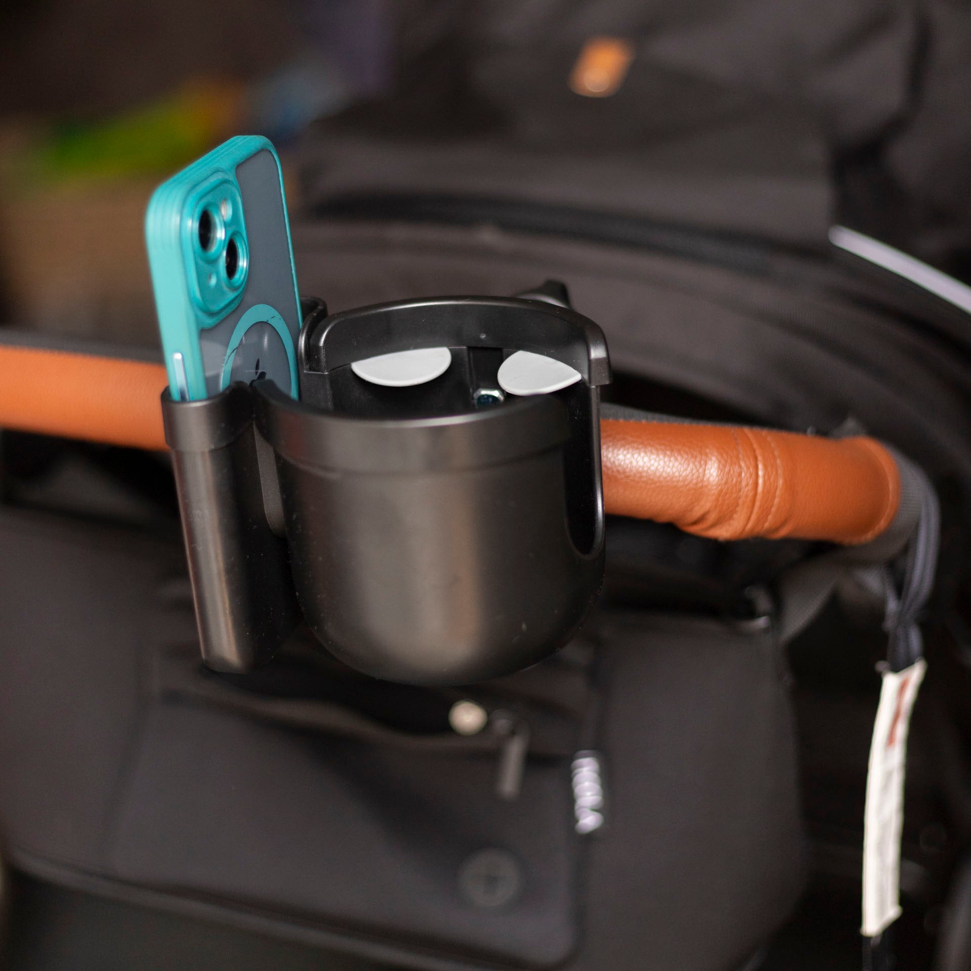 Cell Phone and Cup Holder Caddy (for prams, trolleys, bikes etc.)