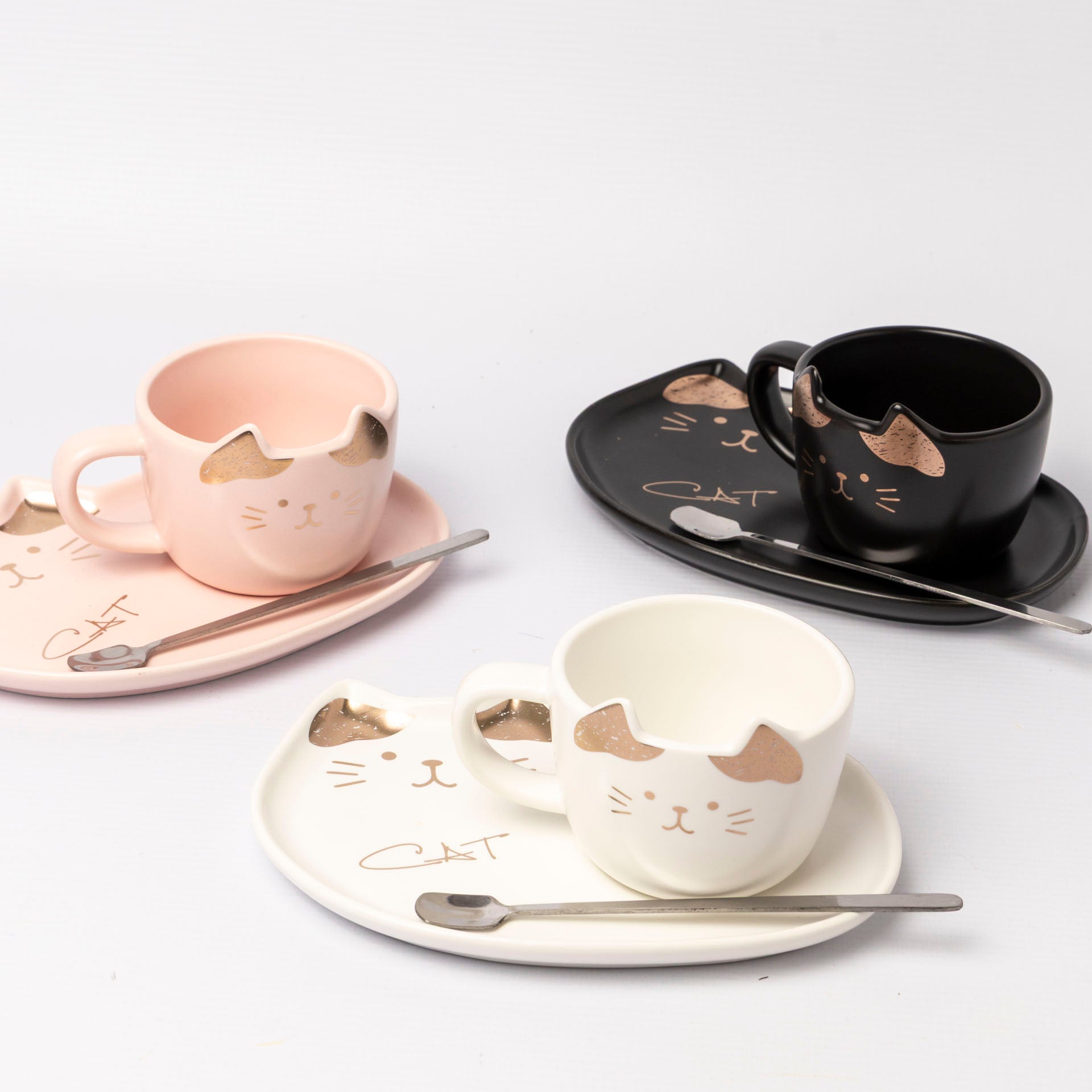 Cat Mug and Snack Tray Set (assorted colours)