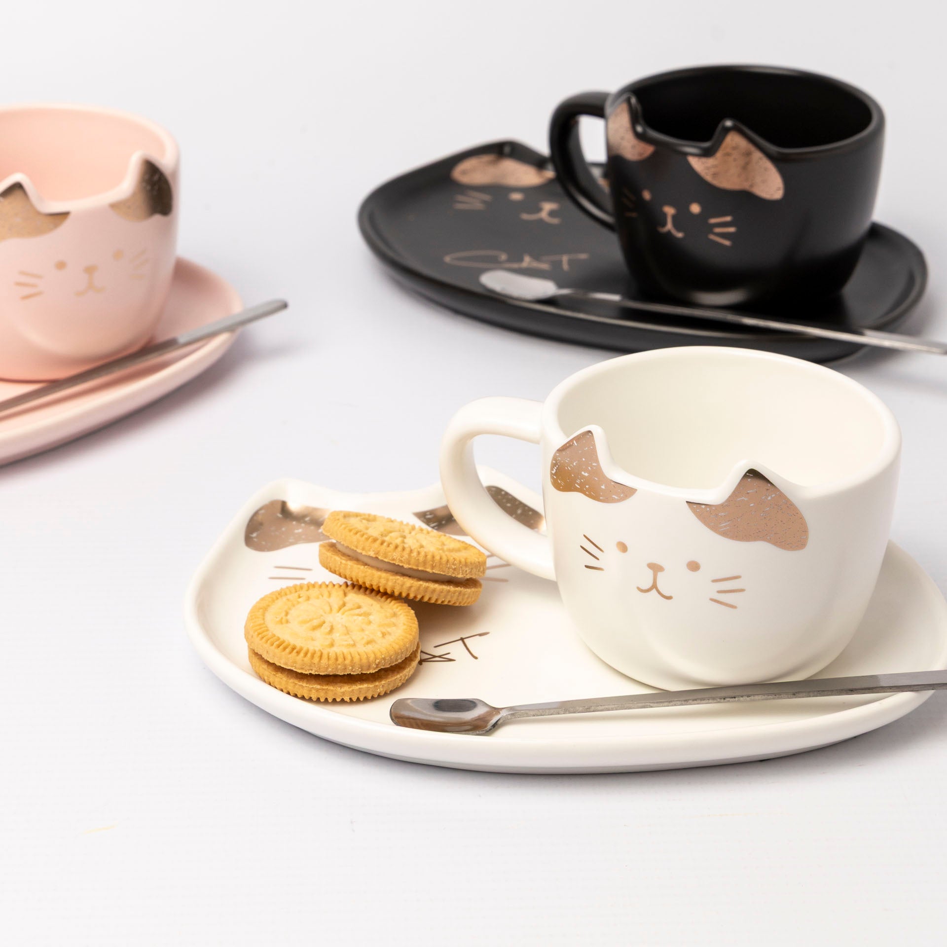 Cat Mug and Snack Tray Set (assorted colours)