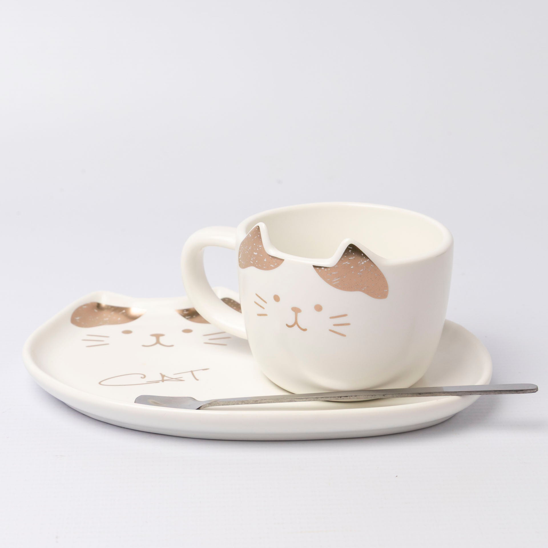 Cat Mug and Snack Tray Set (assorted colours)
