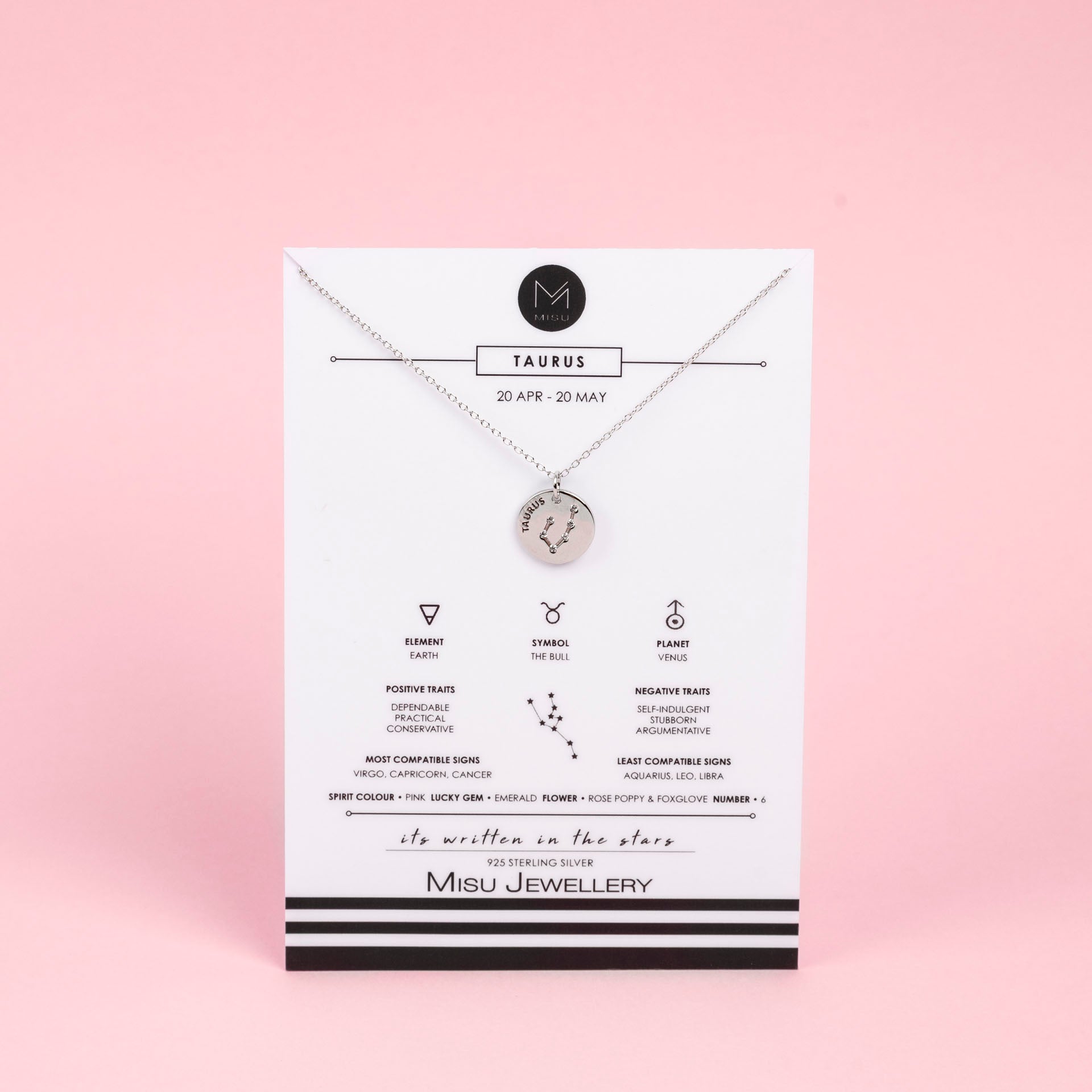 Sterling Silver Star Sign Necklaces (with Zodiac Info Backing Card)