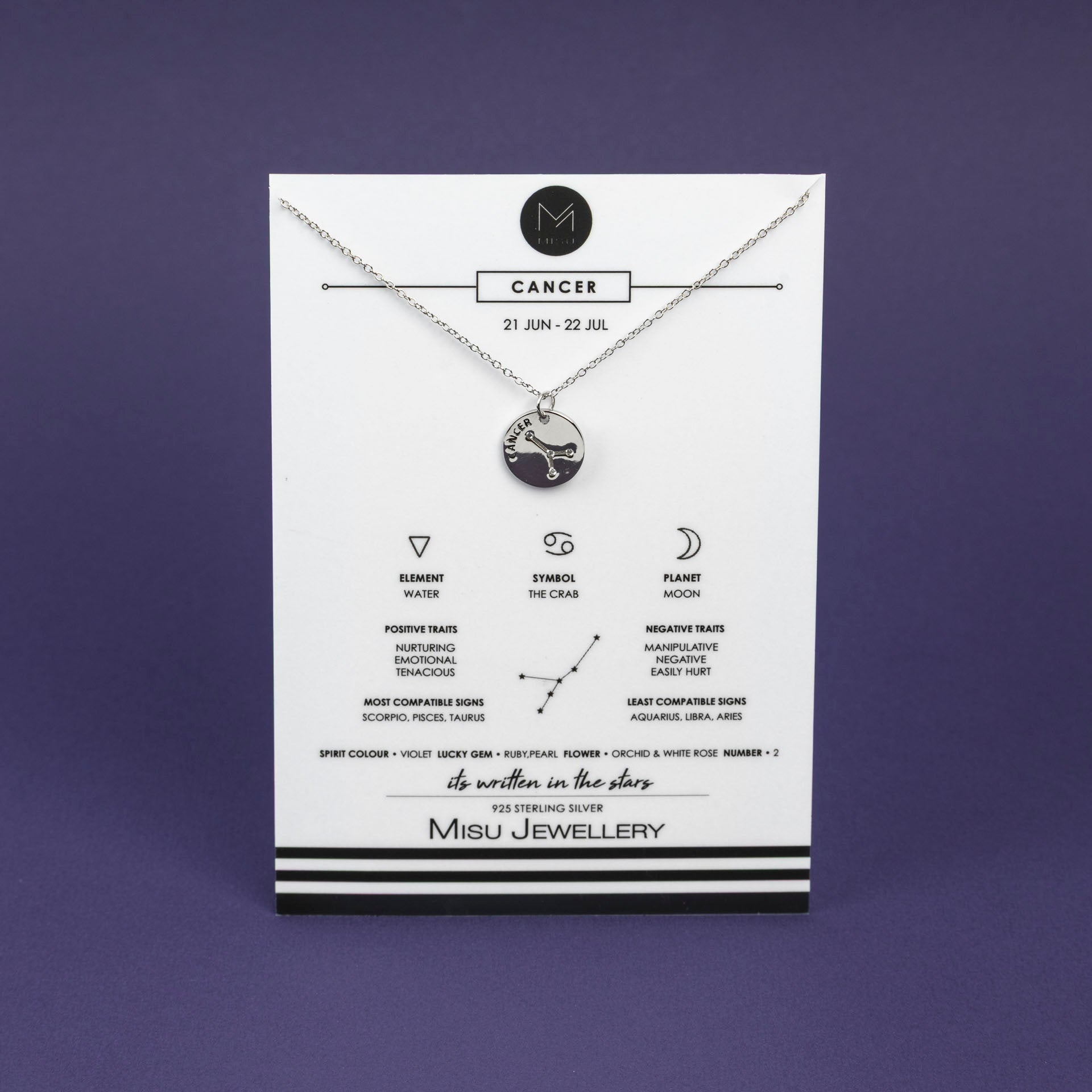 Sterling Silver Star Sign Necklaces (with Zodiac Info Backing Card)