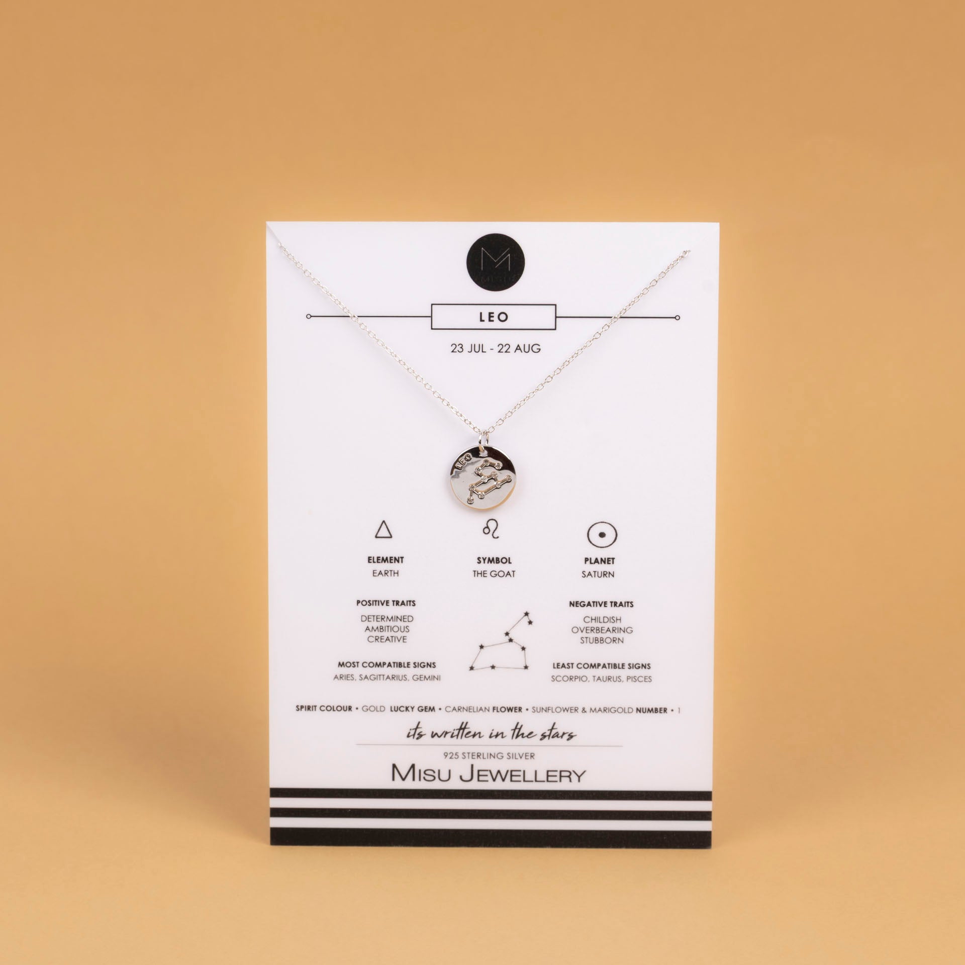 Sterling Silver Star Sign Necklaces (with Zodiac Info Backing Card)