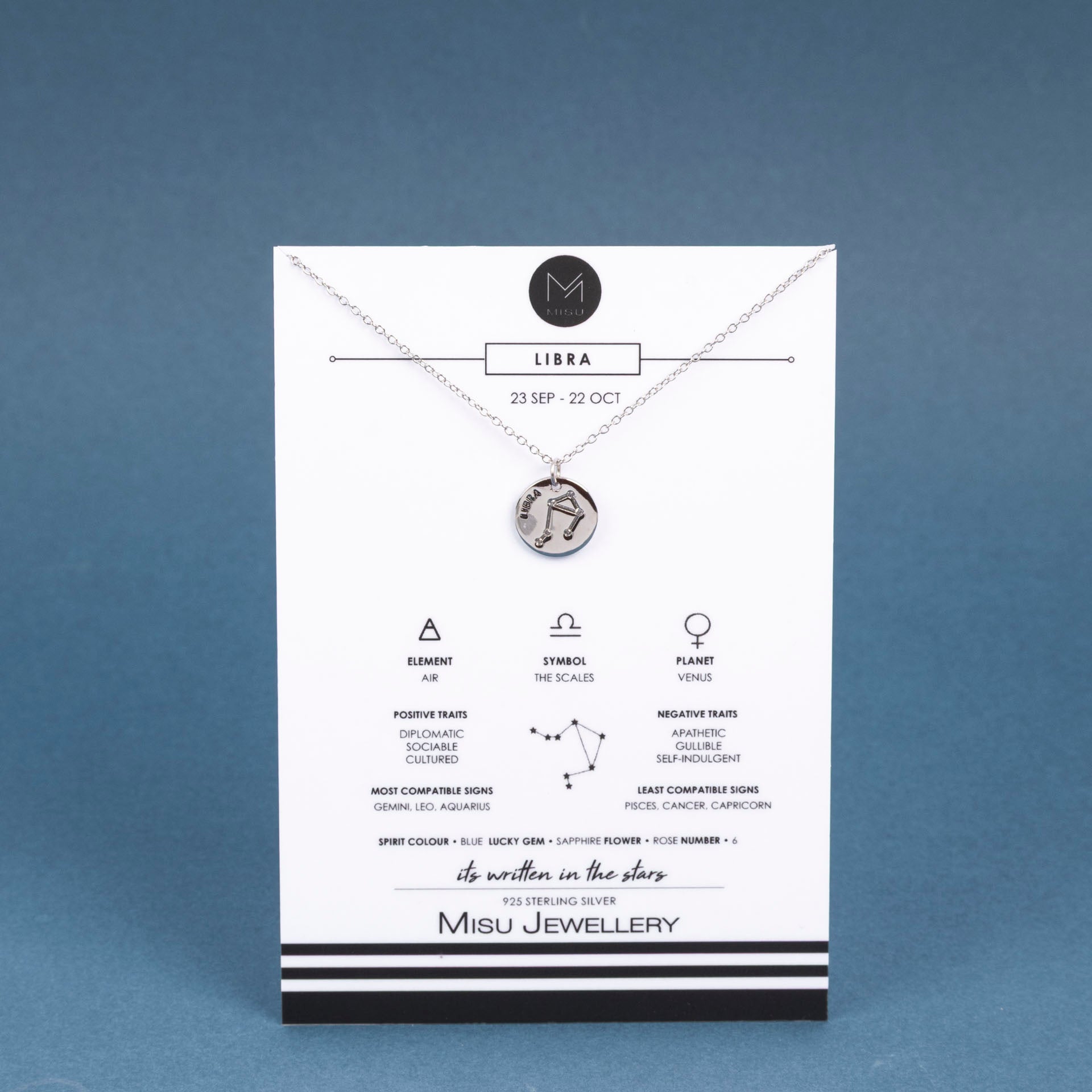 Sterling Silver Star Sign Necklaces (with Zodiac Info Backing Card)