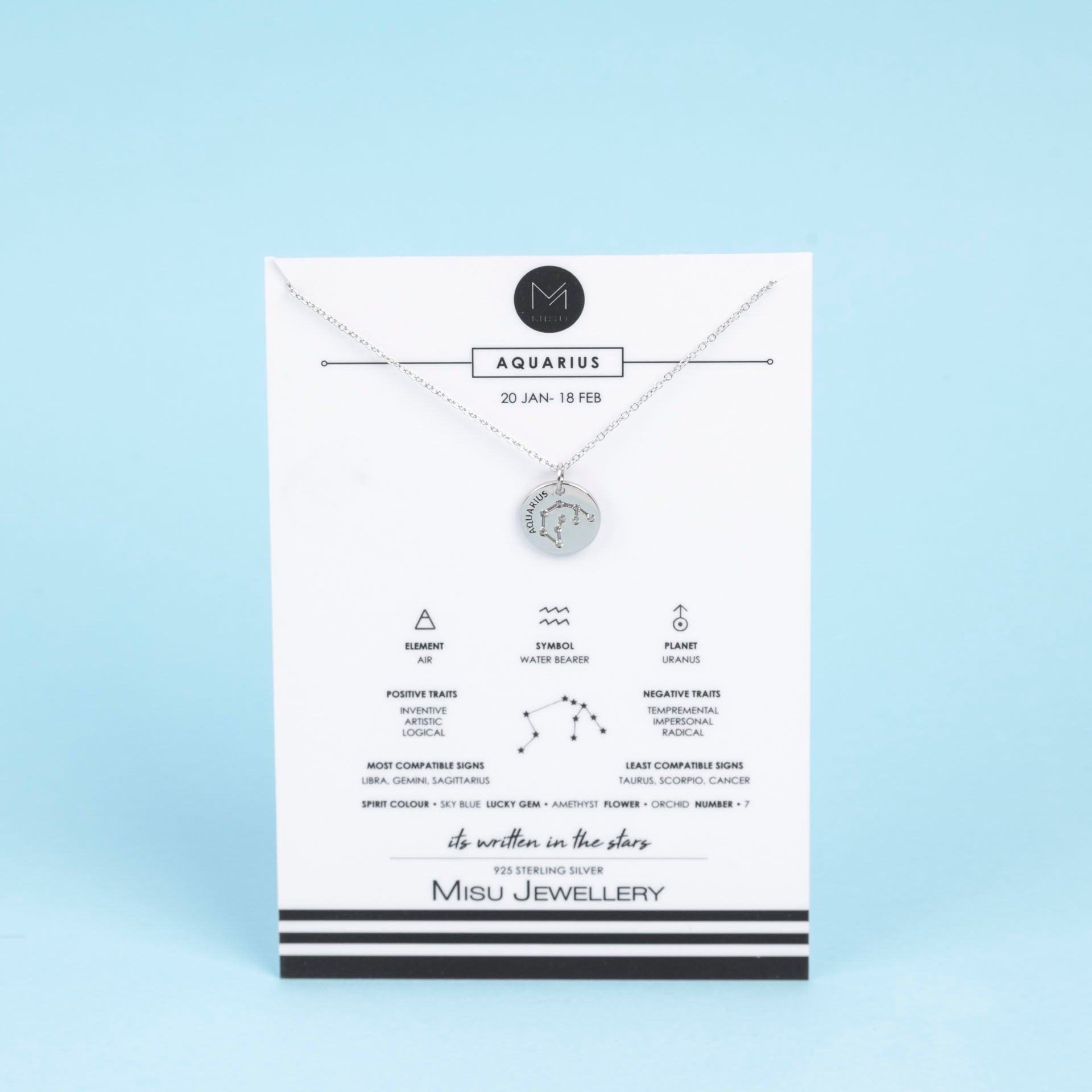 Sterling Silver Star Sign Necklaces (with Zodiac Info Backing Card)