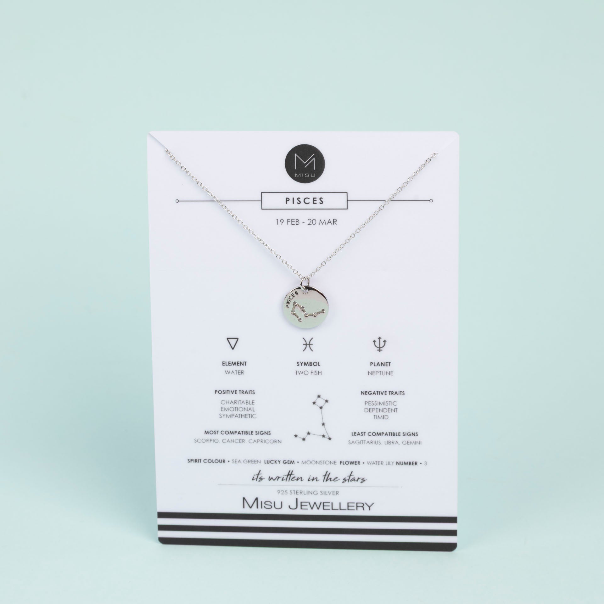 Sterling Silver Star Sign Necklaces (with Zodiac Info Backing Card)