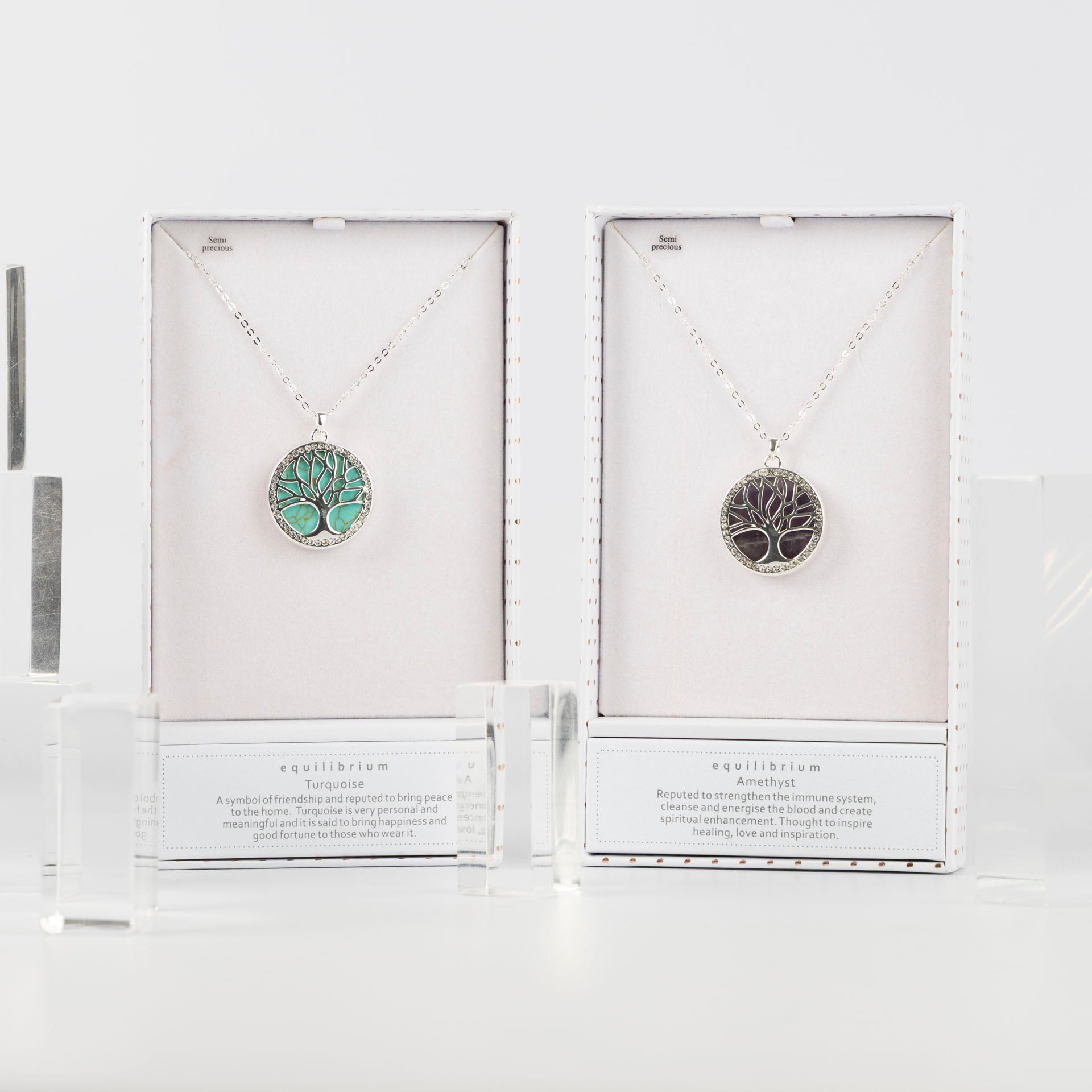 Tree of Life Semi-Precious Gemstone Necklace (Amethyst or Turquoise)