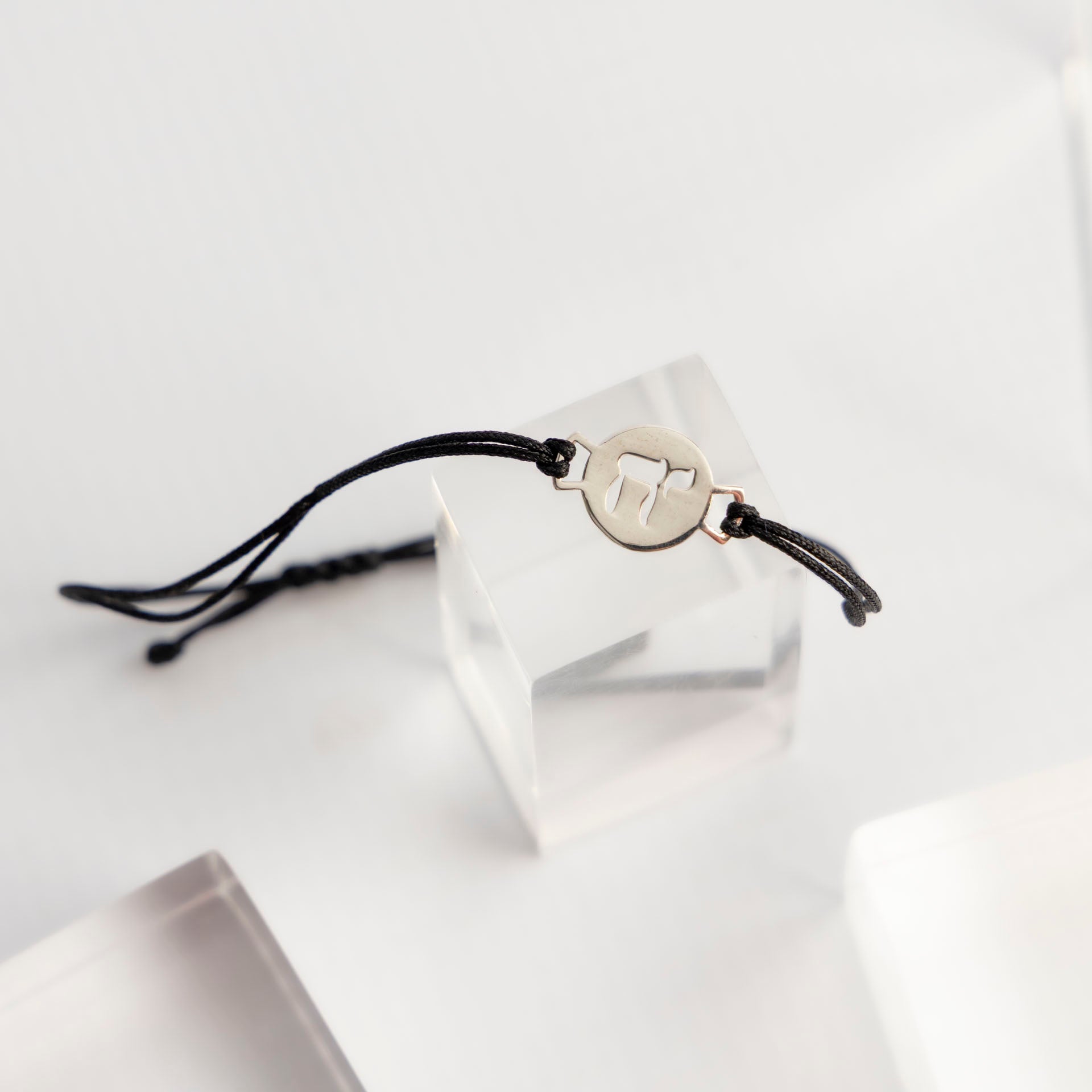 Sterling Silver Chai Bracelet on Silk Cord