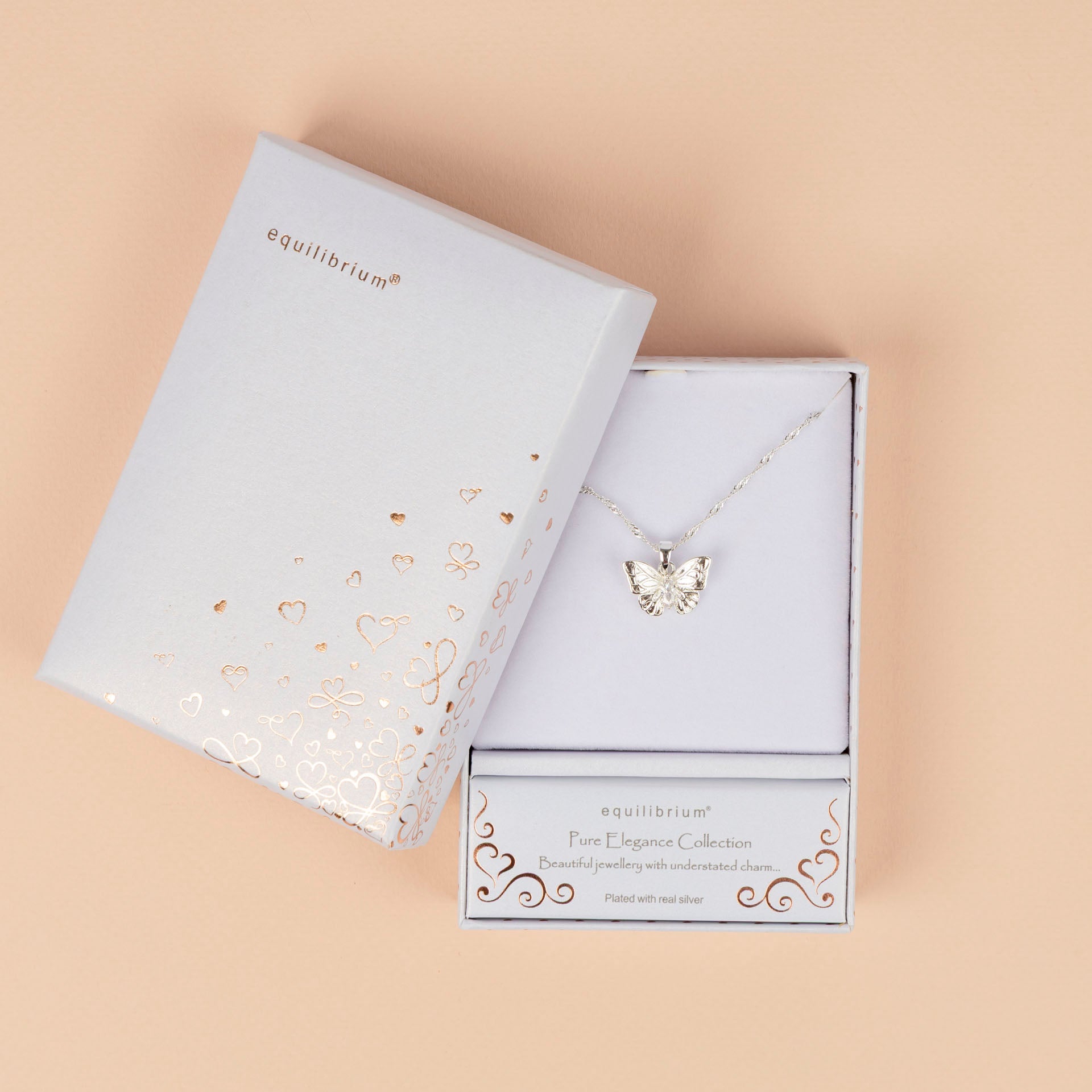 Pure Elegance Classic Butterfly Necklace with Diamanté Detail