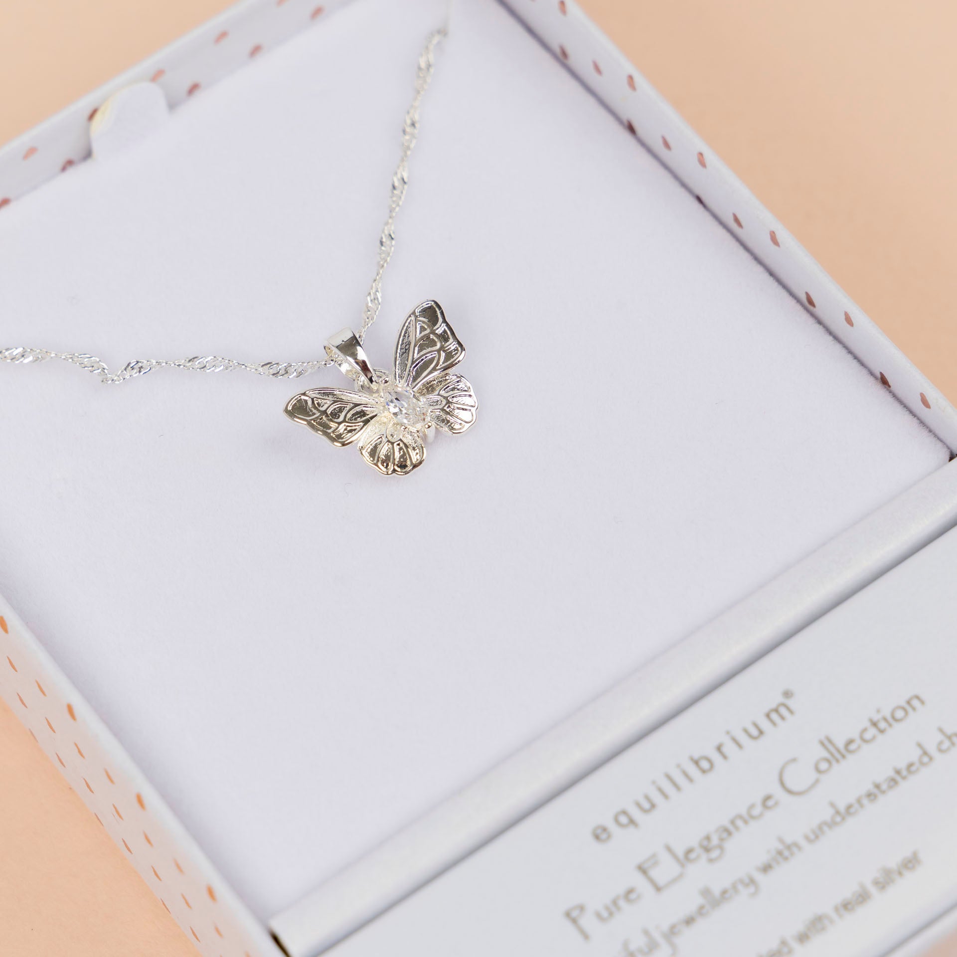 Pure Elegance Classic Butterfly Necklace with Diamanté Detail
