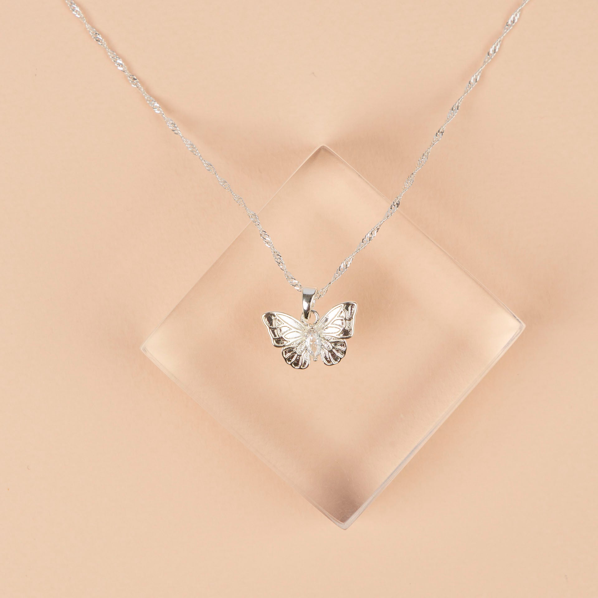 Pure Elegance Classic Butterfly Necklace with Diamanté Detail