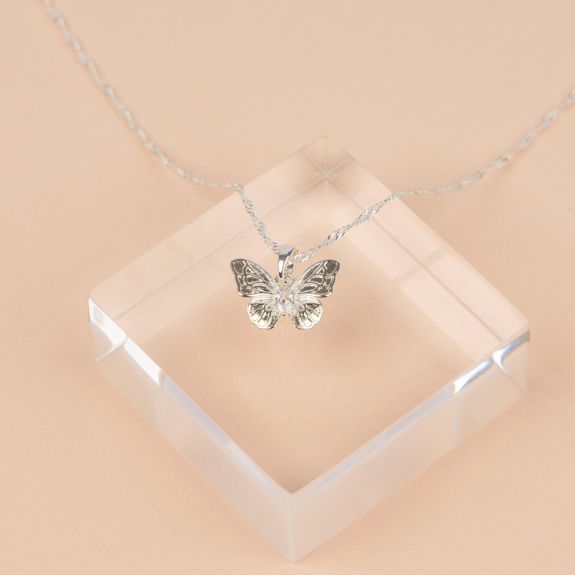 Pure Elegance Classic Butterfly Necklace with Diamanté Detail