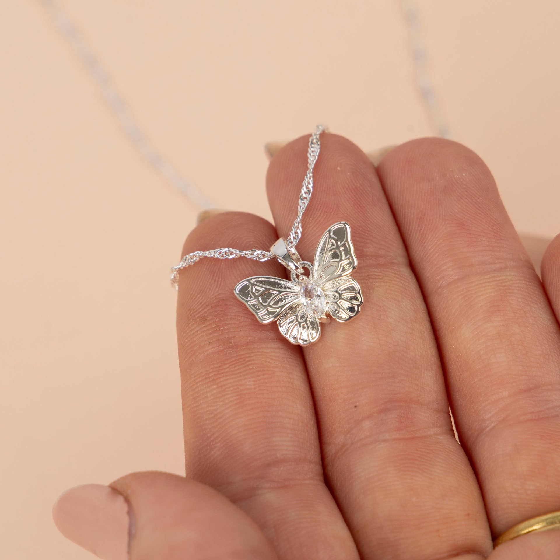 Pure Elegance Classic Butterfly Necklace with Diamanté Detail