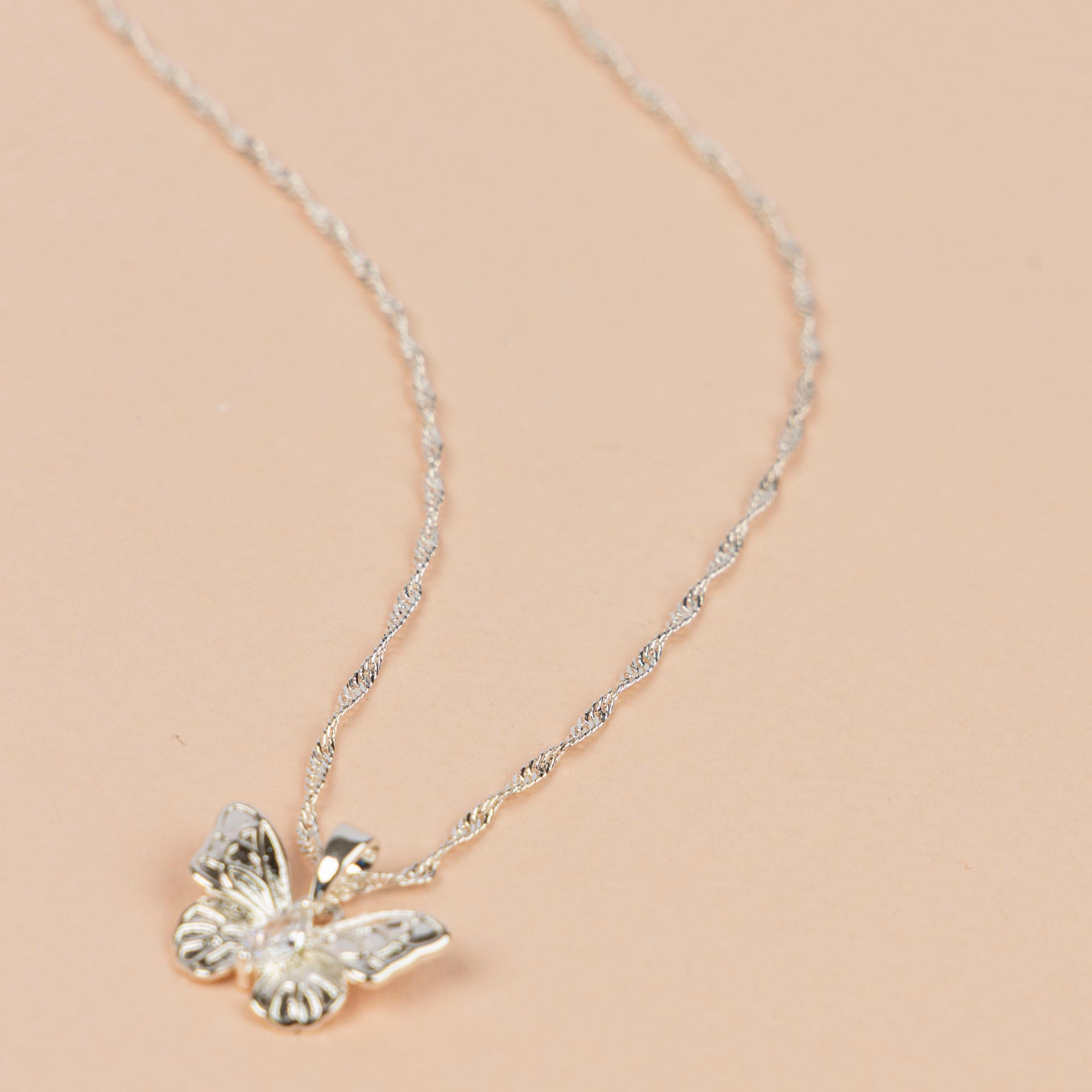 Pure Elegance Classic Butterfly Necklace with Diamanté Detail