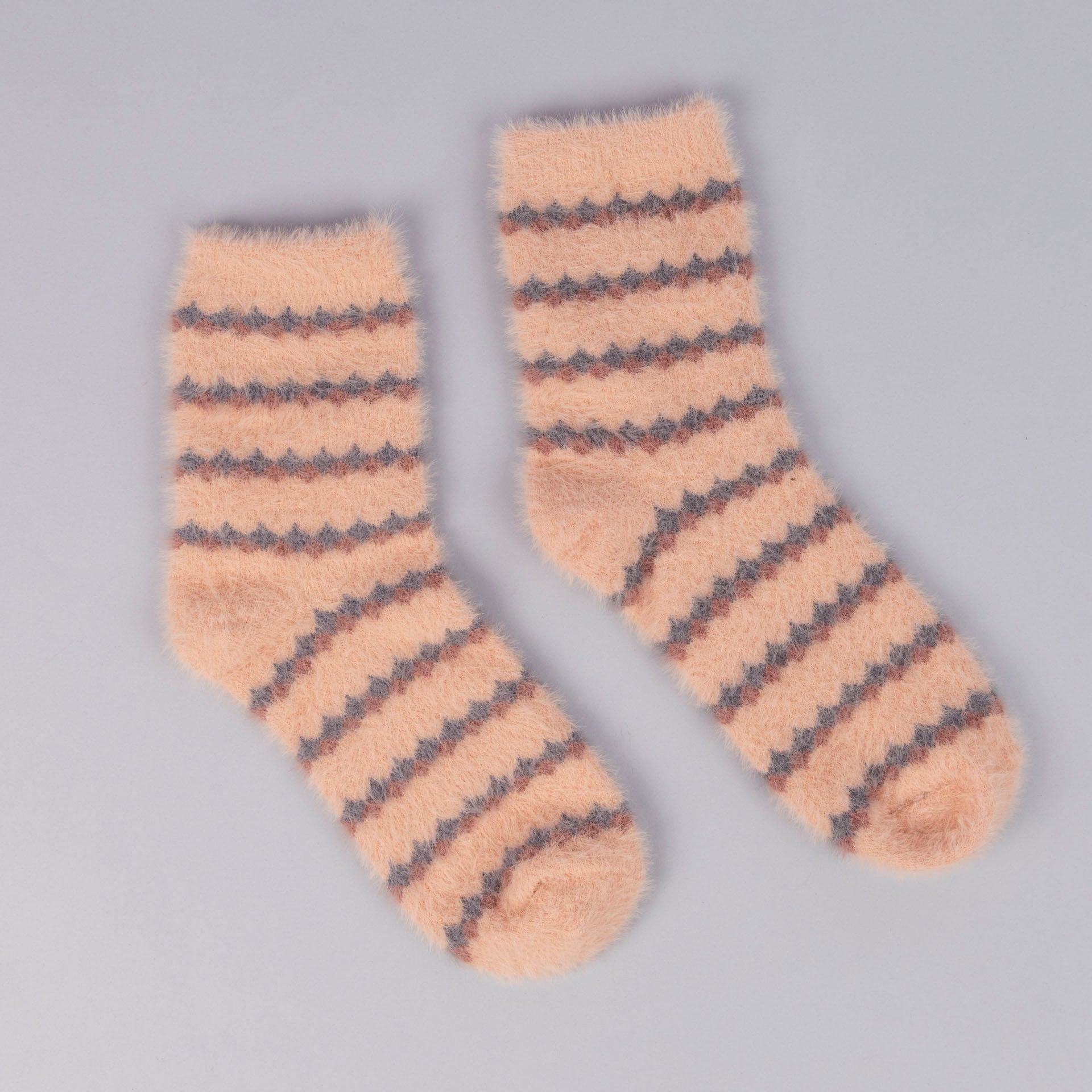 Ladies' Fuzzy Pink & Grey Squiggle Socks