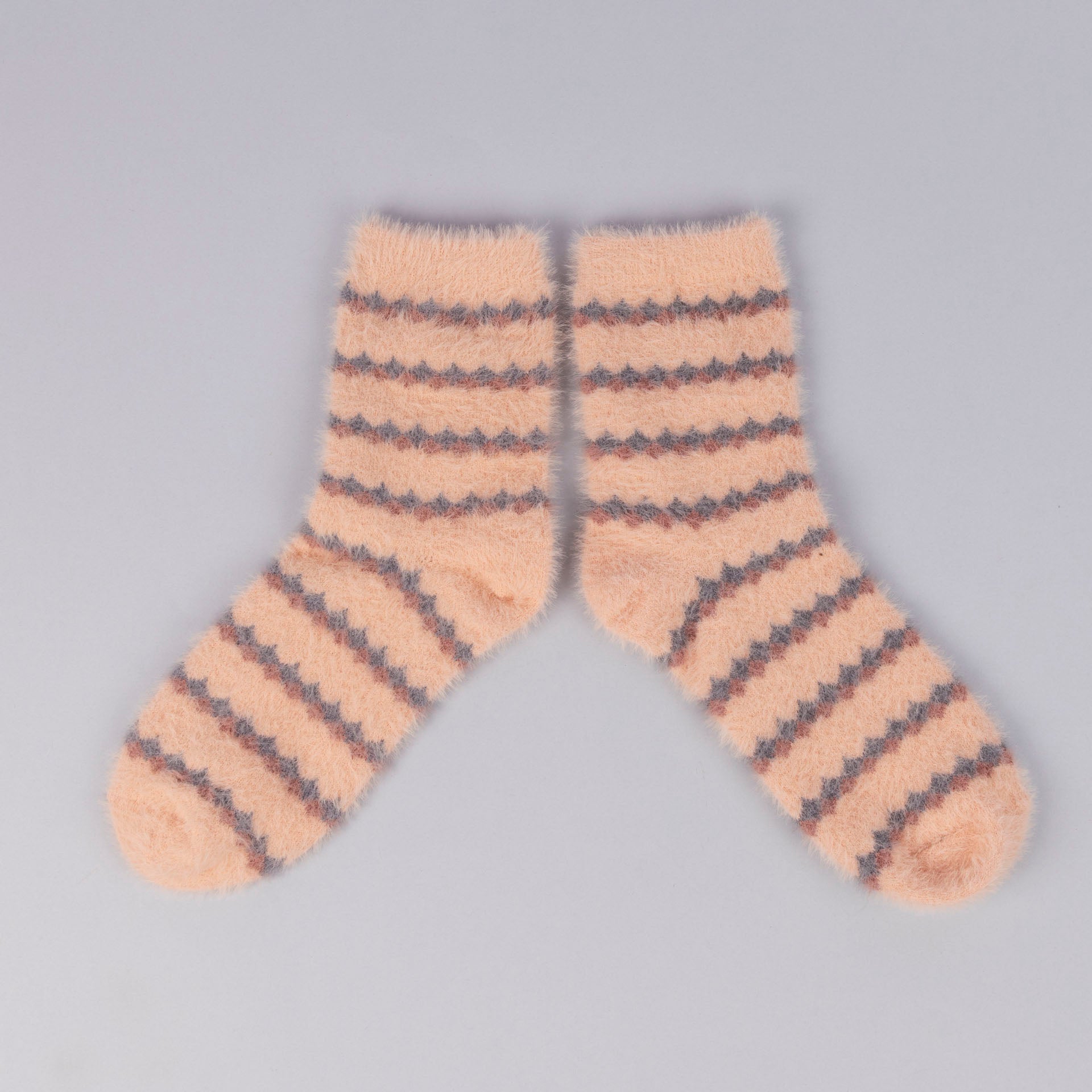 Ladies' Fuzzy Pink & Grey Squiggle Socks
